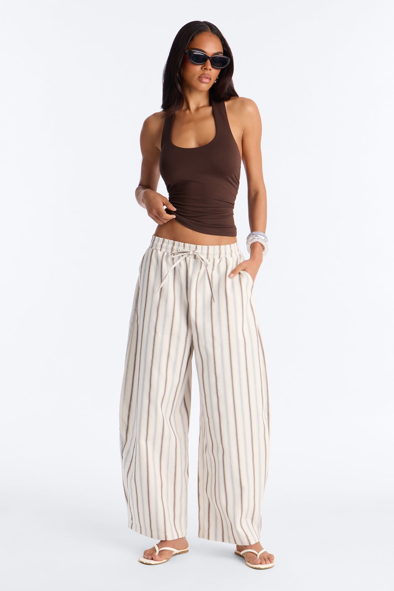 Misty Mornings Textured Striped Barrel Leg Pant - Cream/combo