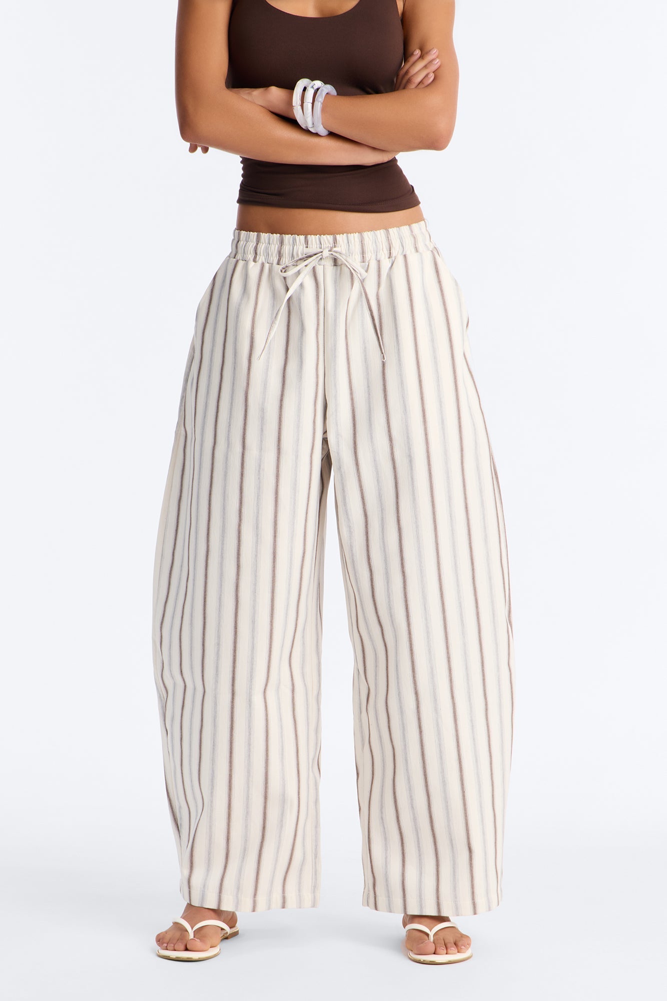 Misty Mornings Textured Striped Barrel Leg Pant - Cream/combo