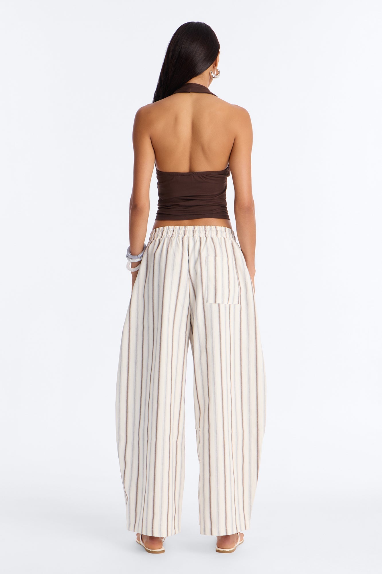 Misty Mornings Textured Striped Barrel Leg Pant - Cream/combo