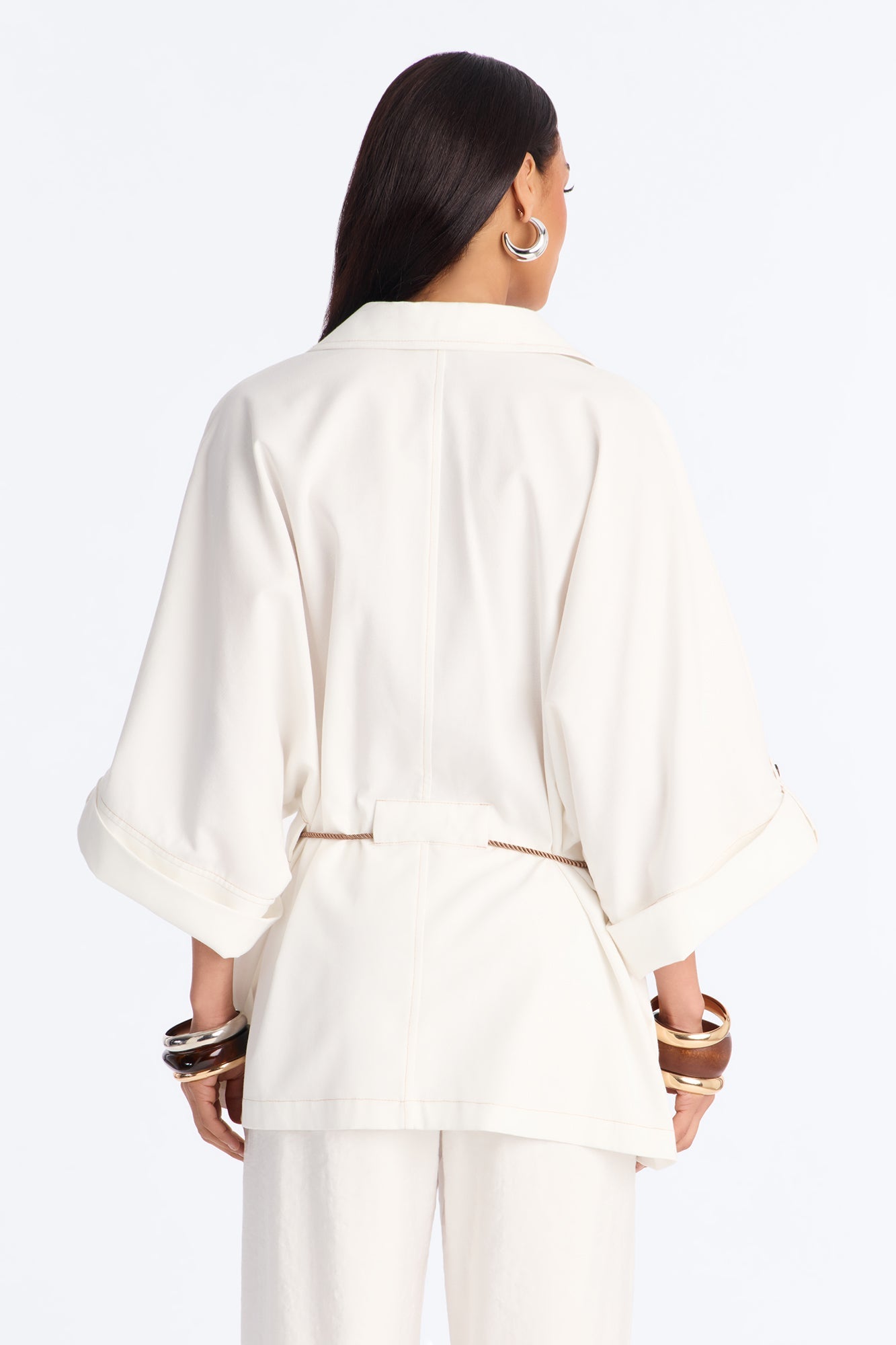 Casual Class Belted Linen Shirt - White NEWFASHIONEDGE