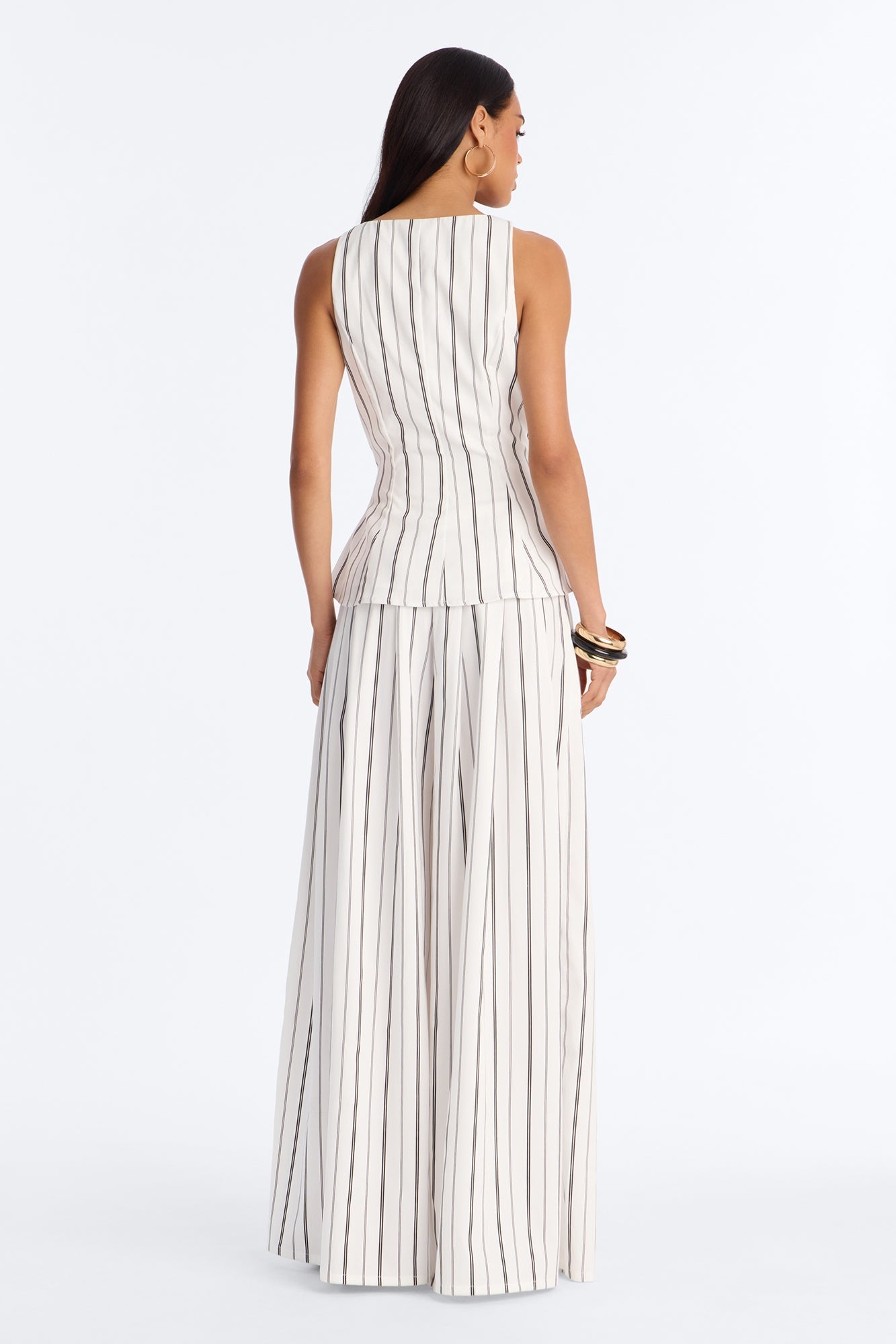 Aveena Pinstripe Vest Pant Set - White/Black