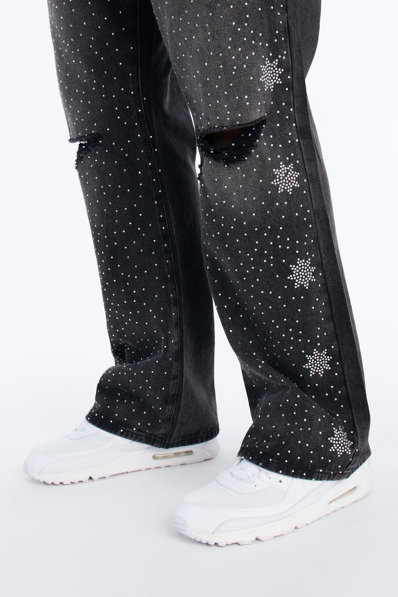 Straight Flare Static Drip Jeweled Jean - Black Wash