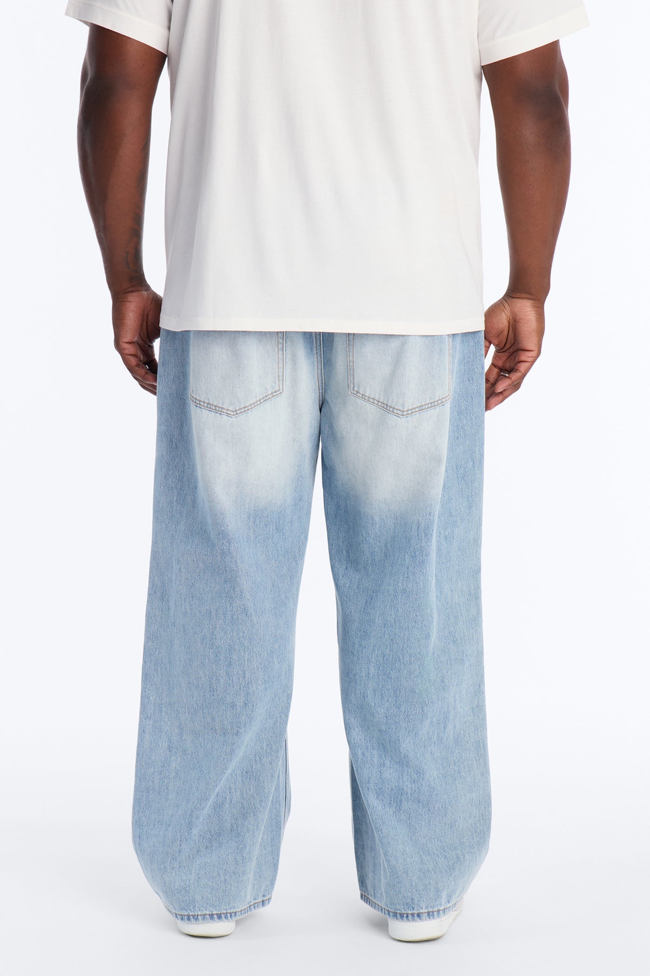 Essential Destroyed Baggy Rigid Jean - Light Blue Wash