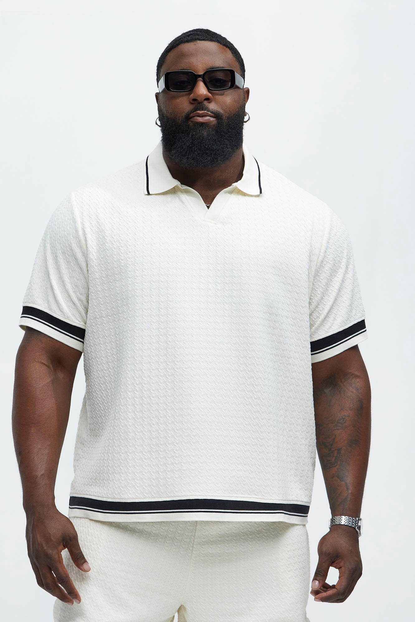 Princeton Textured Johnny Collar Polo Shirt - Cream