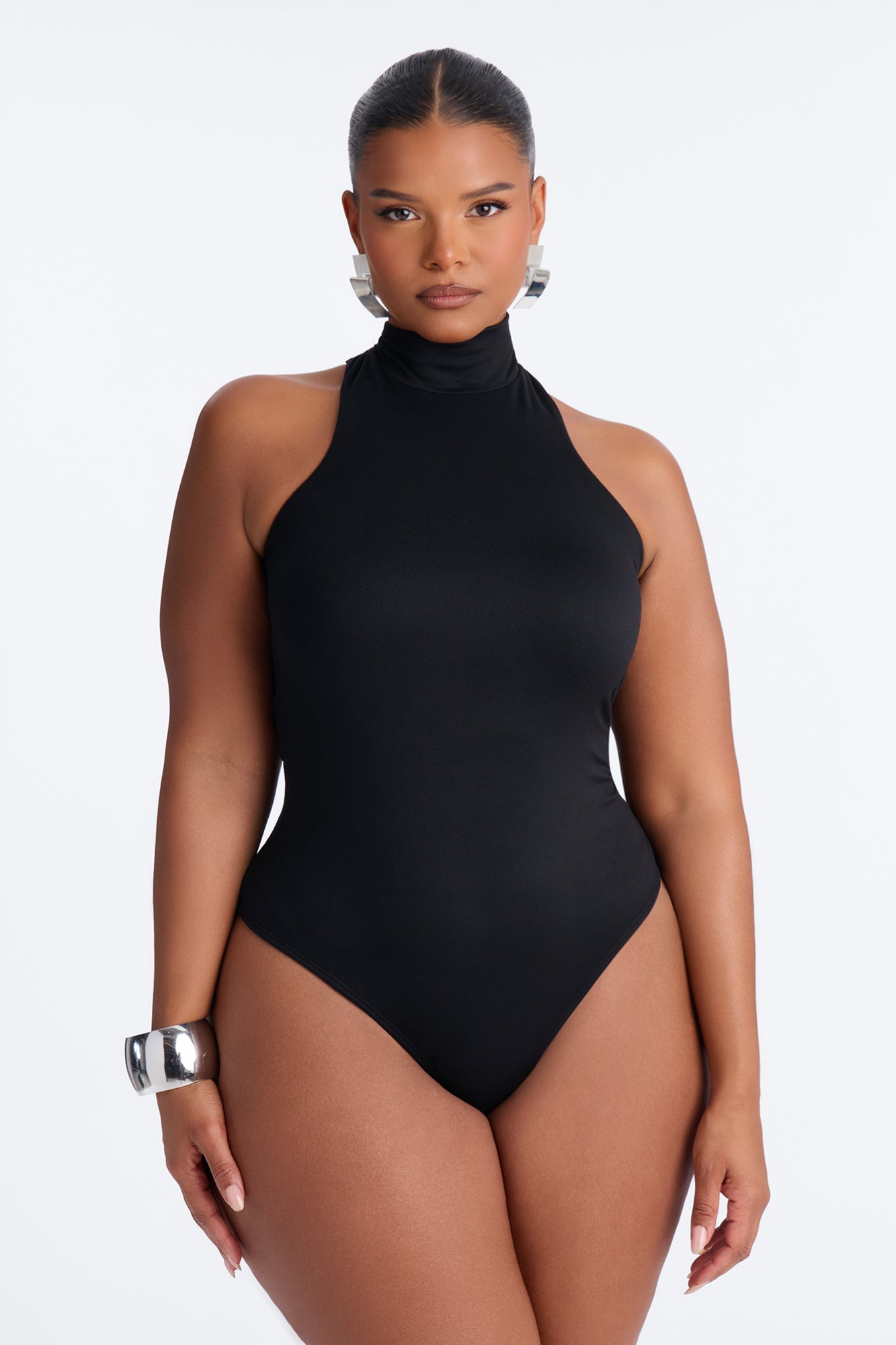 Simple Girl Mock Neck Sleeveless Bodysuit - Black