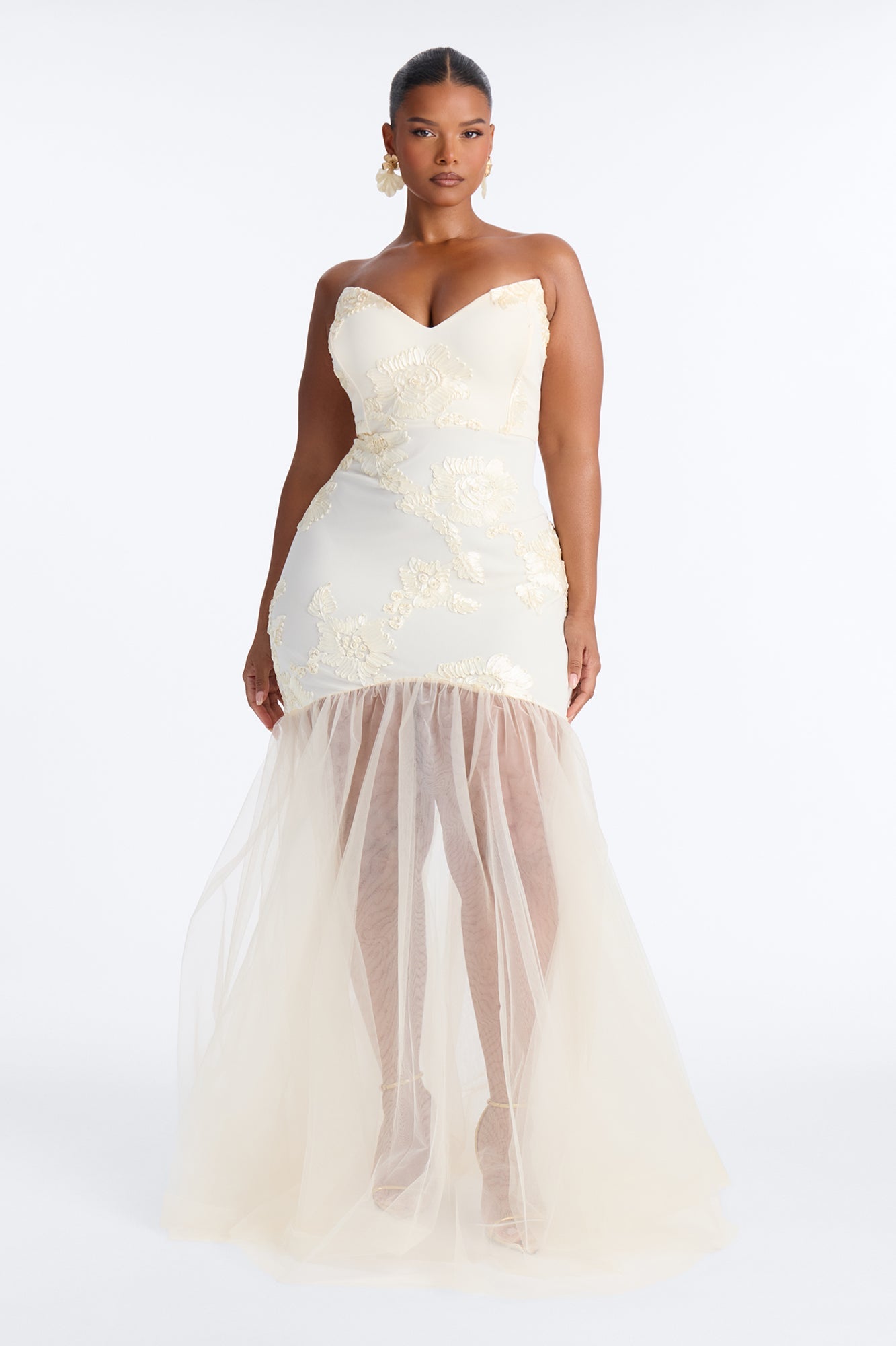 Elena Embroidered Mermaid Gown - White NEWFASHIONEDGE