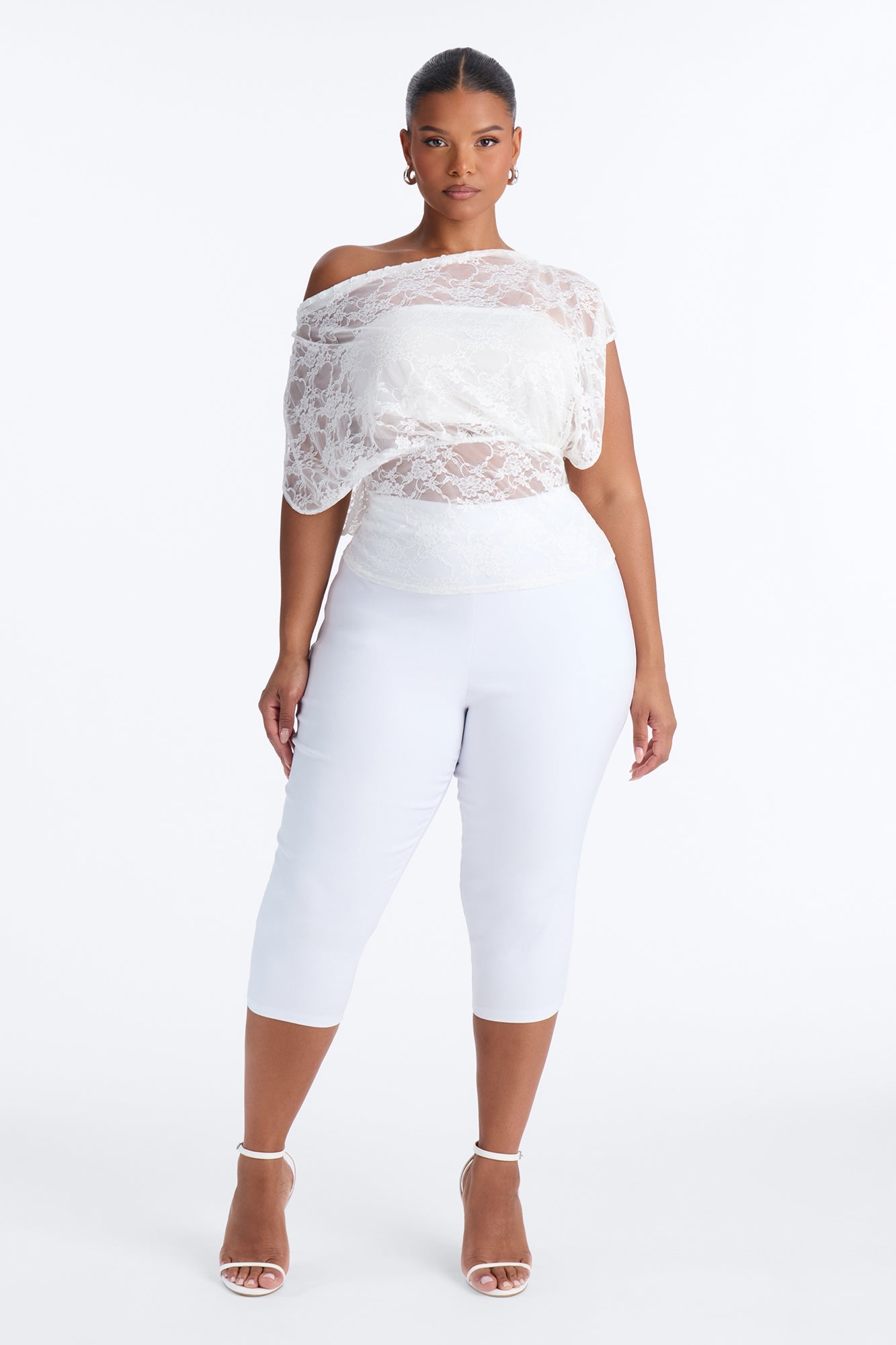 Olivia Off Shoulder Sheer Lace Top - White NEWFASHIONEDGE