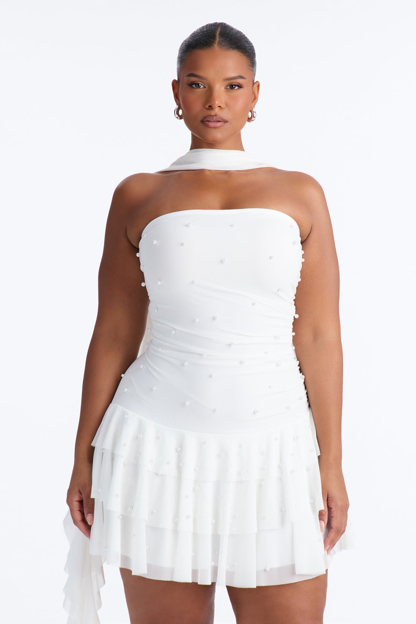 Astrid Strapless Mesh Mini Dress - White Fashion Nova