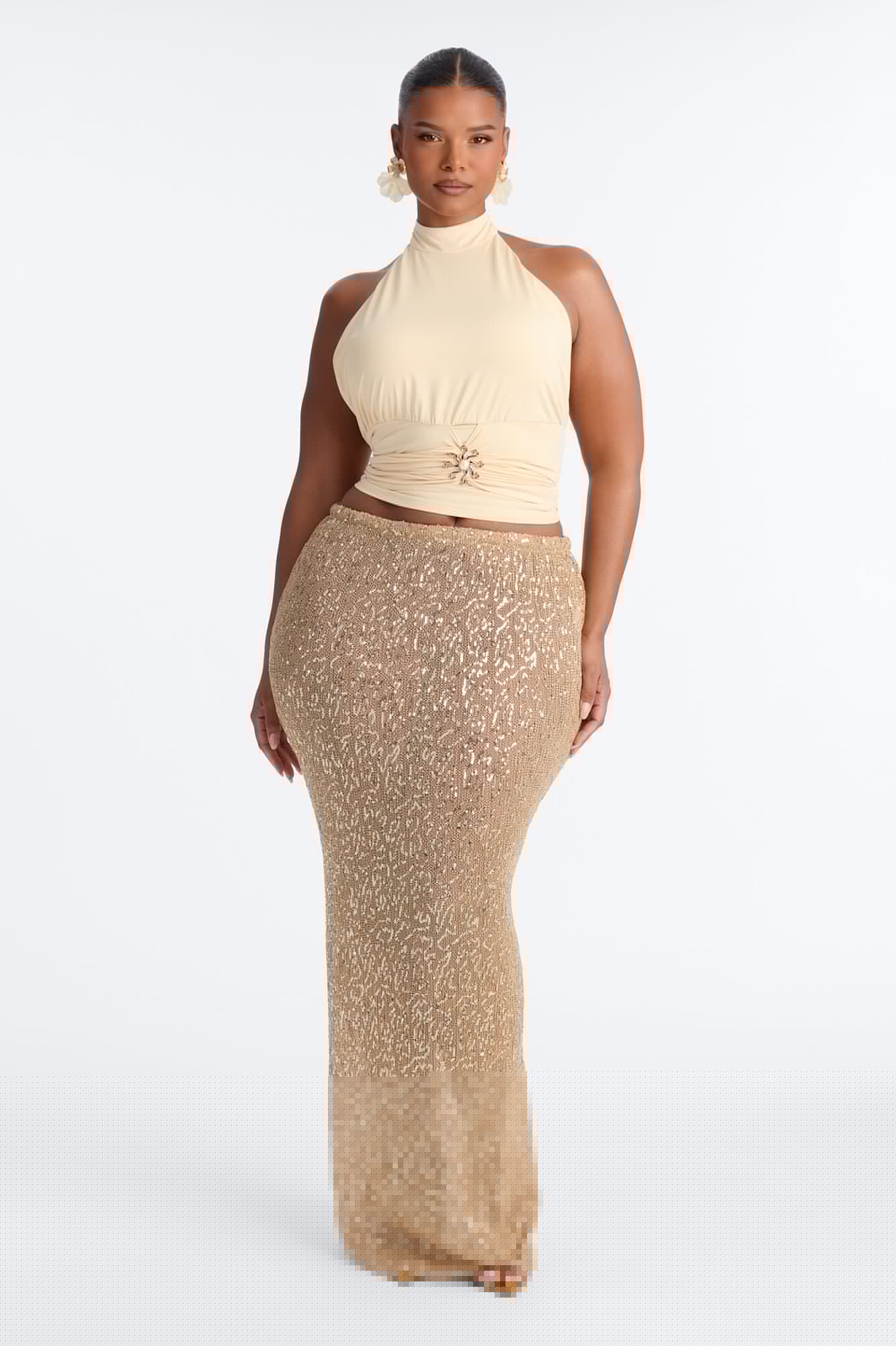 Sun Daydream Ruched High Neck Halter Top - Butter Yellow