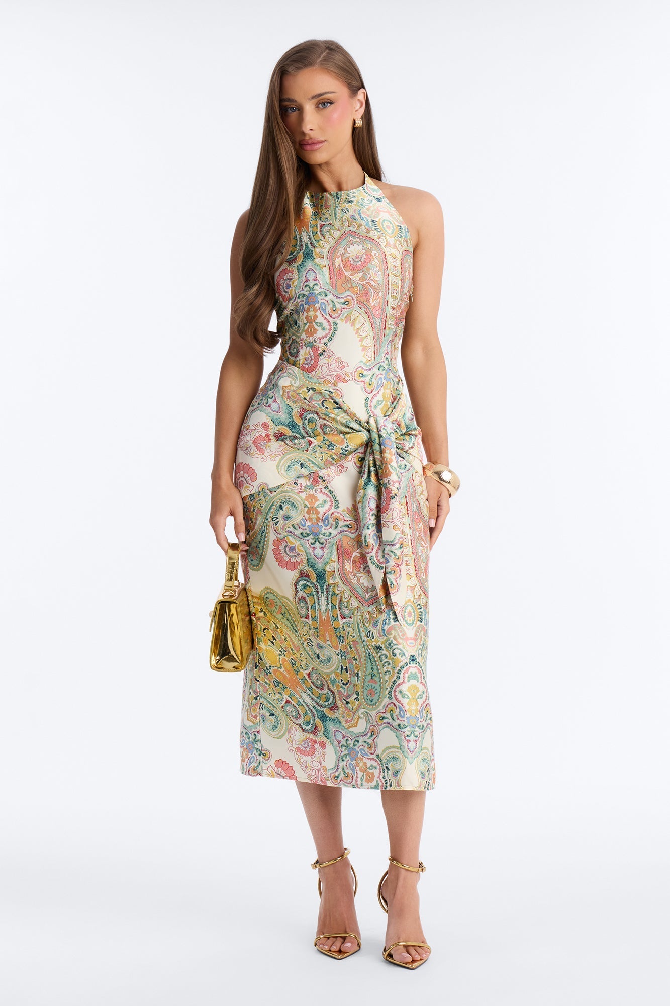 Imani Satin Midi Dress - Green/combo NEWFASHIONEDGE