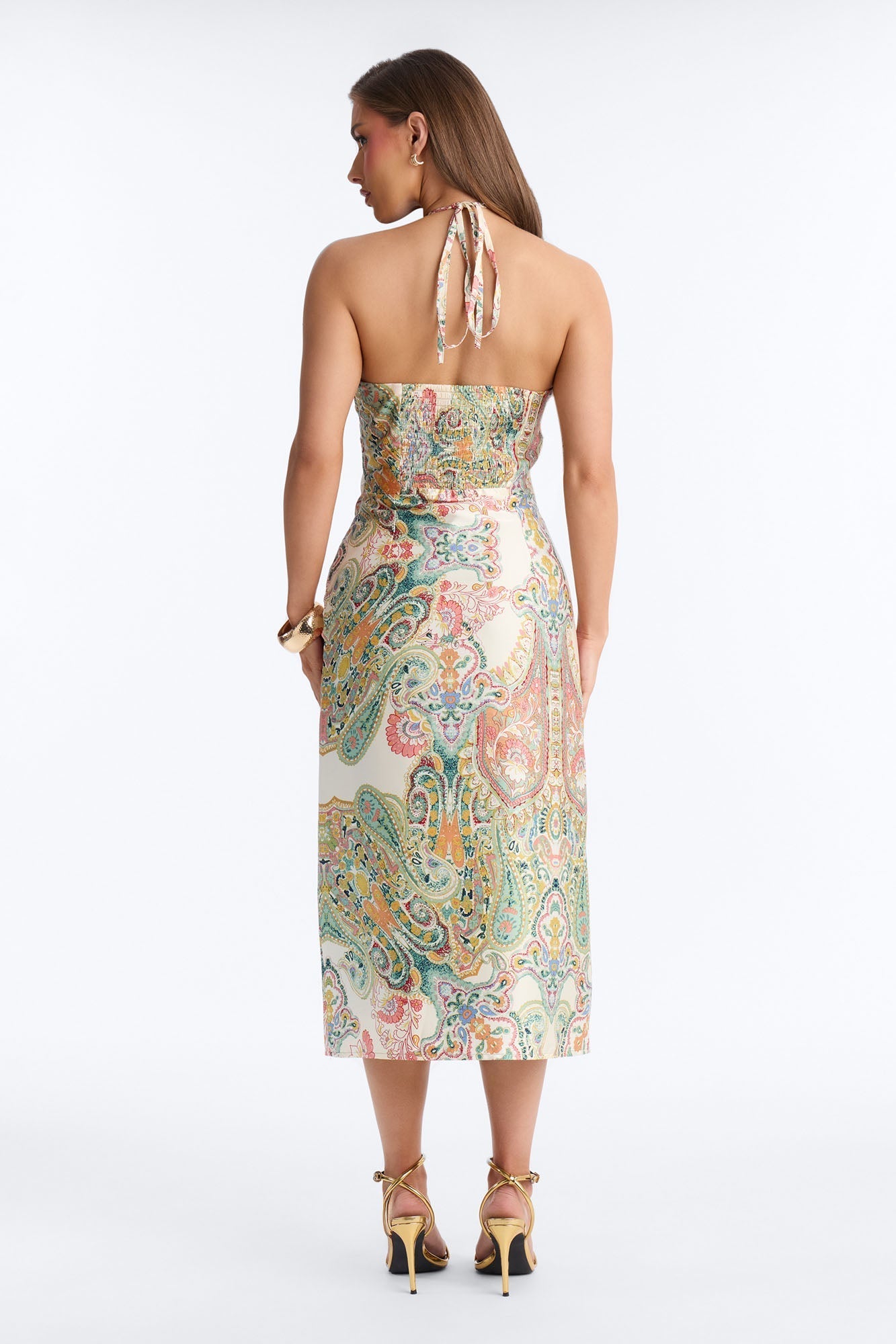 Imani Satin Midi Dress - Green/combo NEWFASHIONEDGE