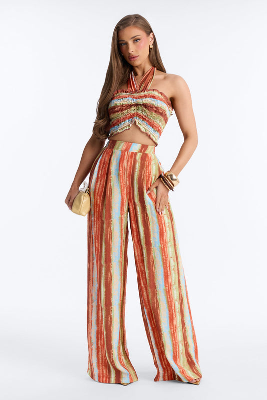 Taryn Smocked Top Wide Leg Pant Set - Rust/combo Fashion Nova