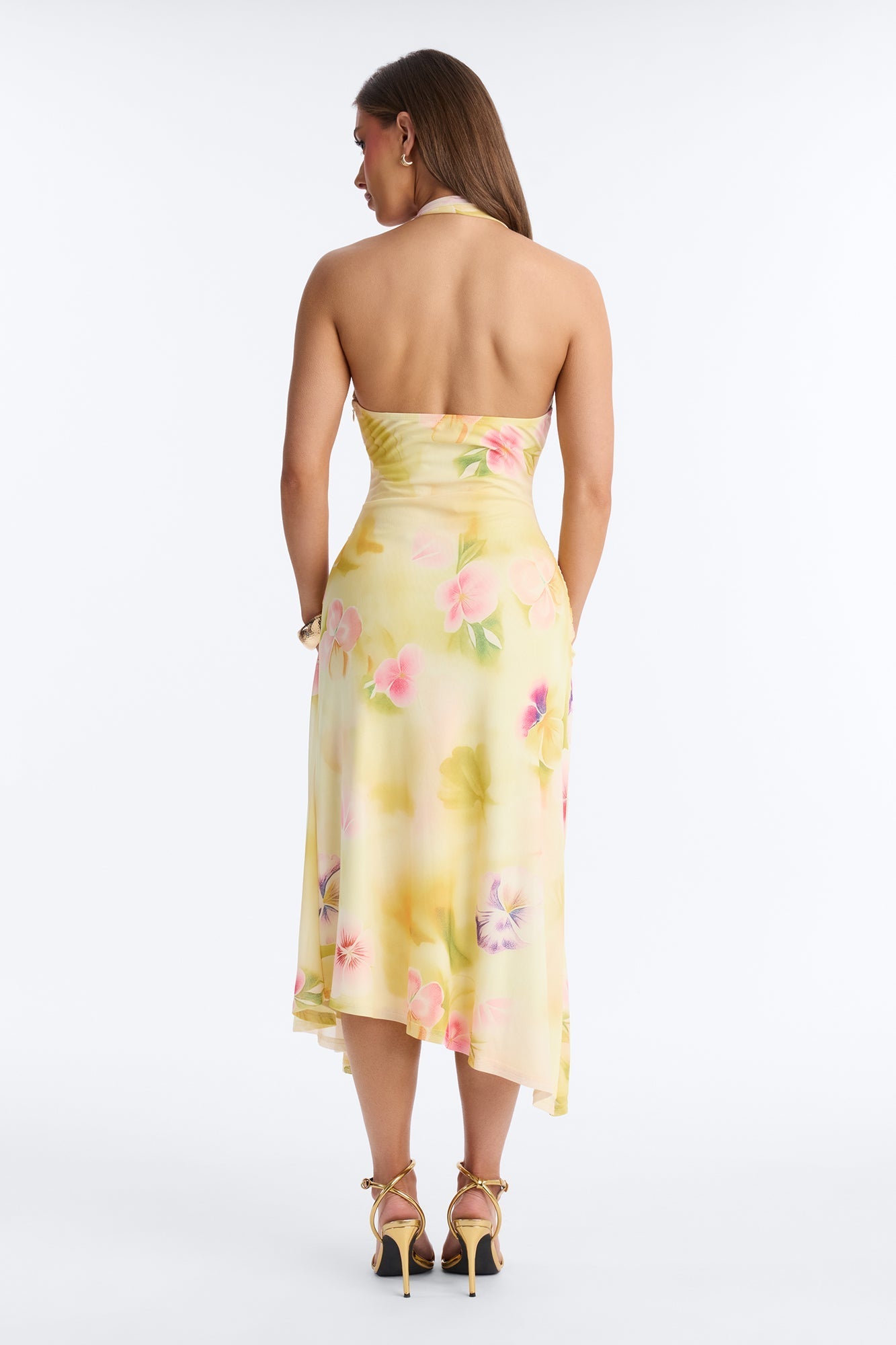 Kaitlin Floral Mesh Midi Dress - Yellow/combo NEWFASHIONEDGE