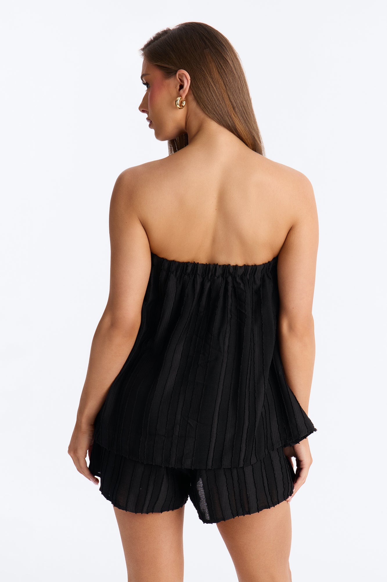 Kayley Strapless Tiered Romper - Black Fashion Nova