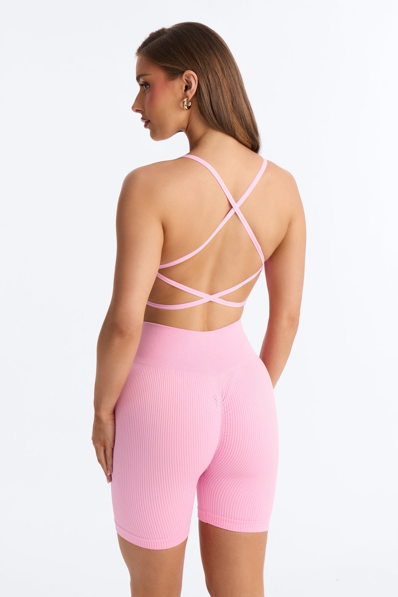Never Settle Seamless Sports Bra Biker Short Set - Pink