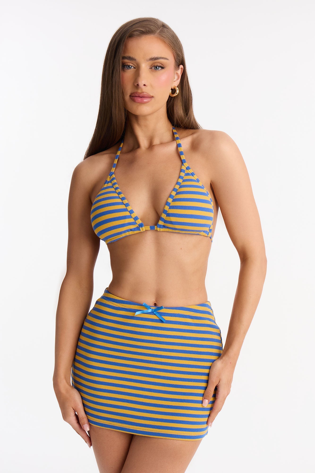 Ronnie Striped 3 Piece Skirt Set - Blue/combo NEWFASHIONEDGE