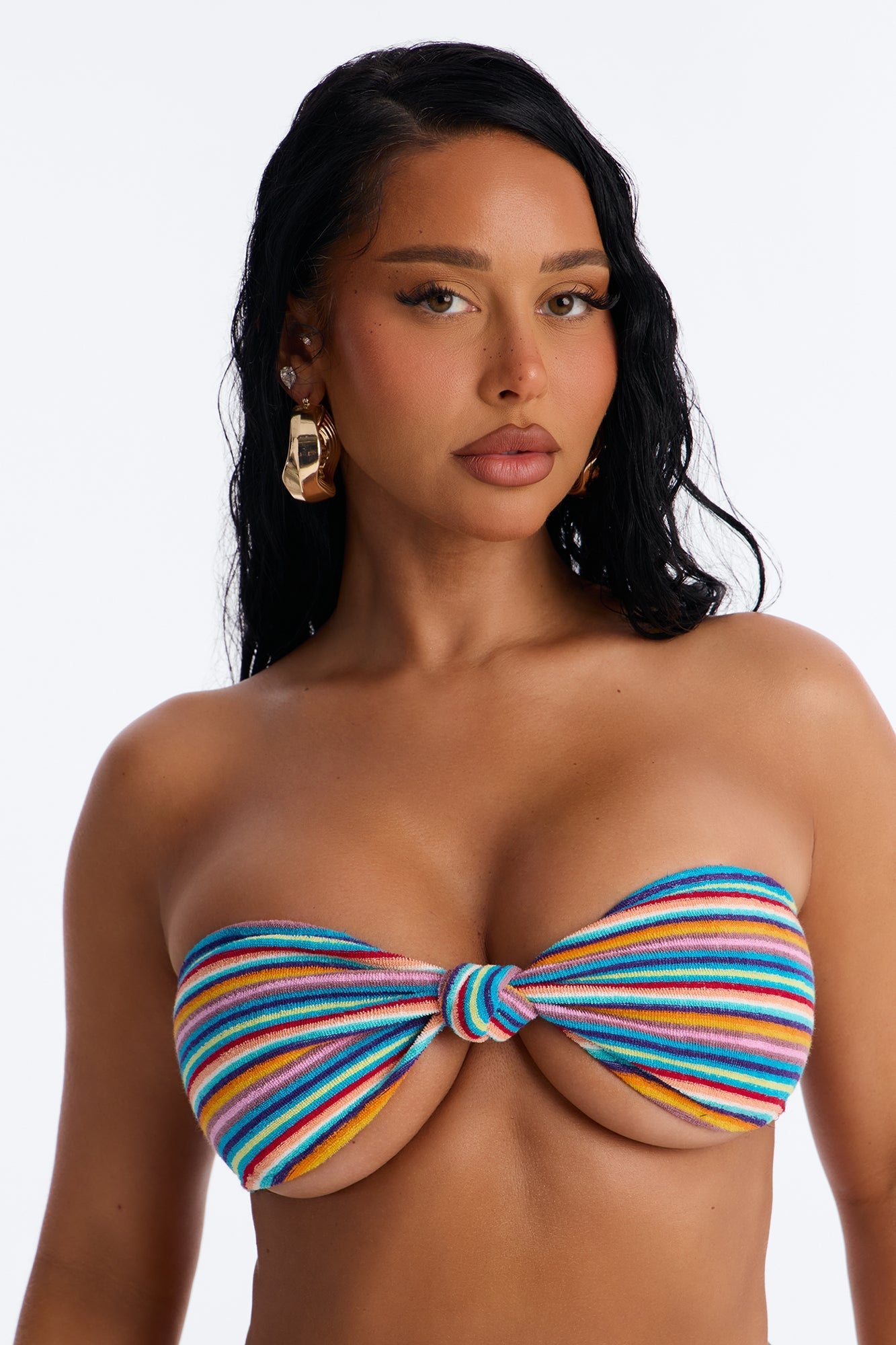 Tia Striped Terry Cloth 2 Piece Bandeau Bikini Set - Multi Color NEWFASHIONEDGE