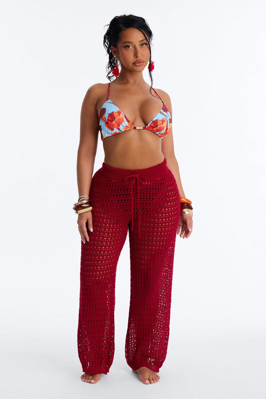 Temptress Textured Knit Swim Cover Up Pant - DarkRed NEWFASHIONEDGE
