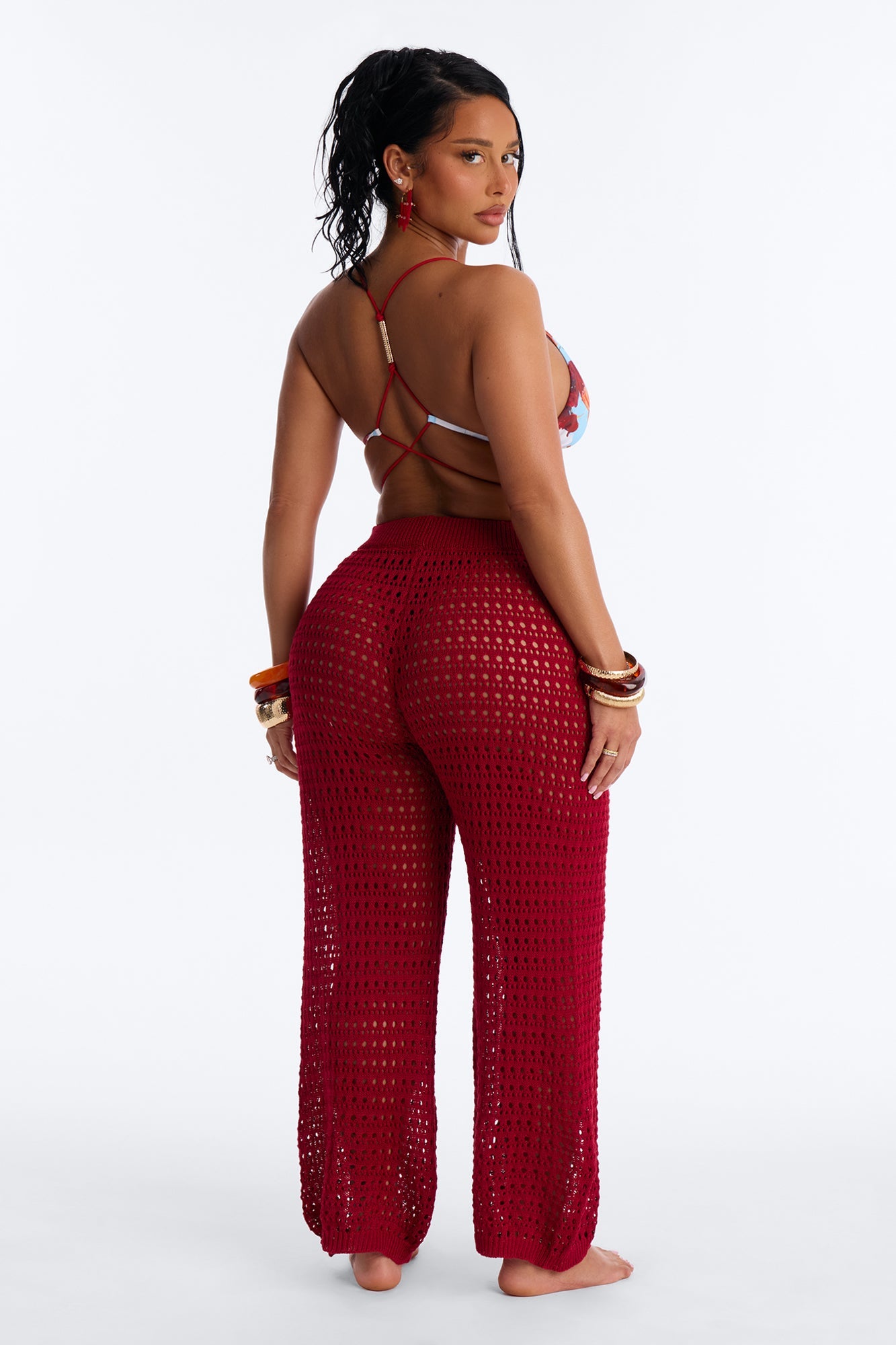 Temptress Textured Knit Swim Cover Up Pant - DarkRed