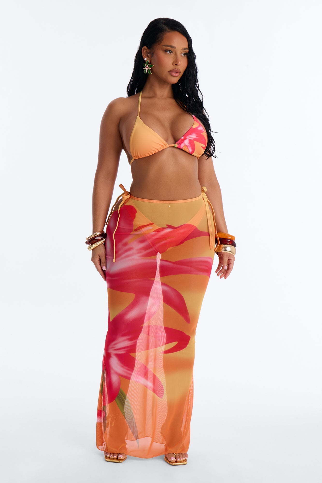 Molly Orchid 3 Piece Bikini & Skirt Sunsuit - Orange/combo NEWFASHIONEDGE