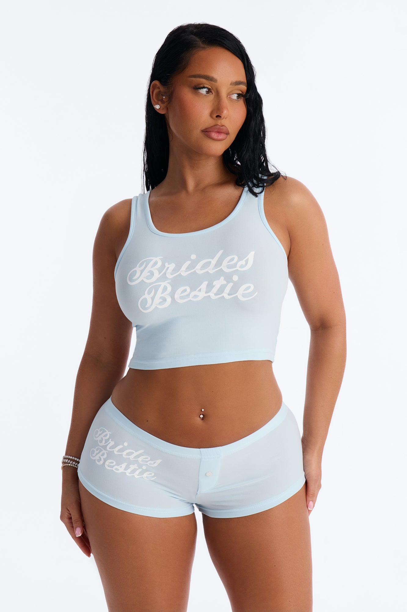 Brides Besties PJ Tank & Short Set - Light Blue Fashion Nova