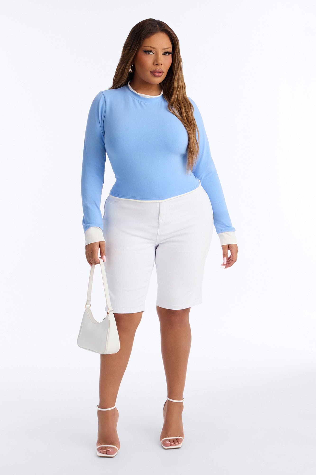 Effortless Edge Contrast Long Sleeve Top - Blue/combo NEWFASHIONEDGE