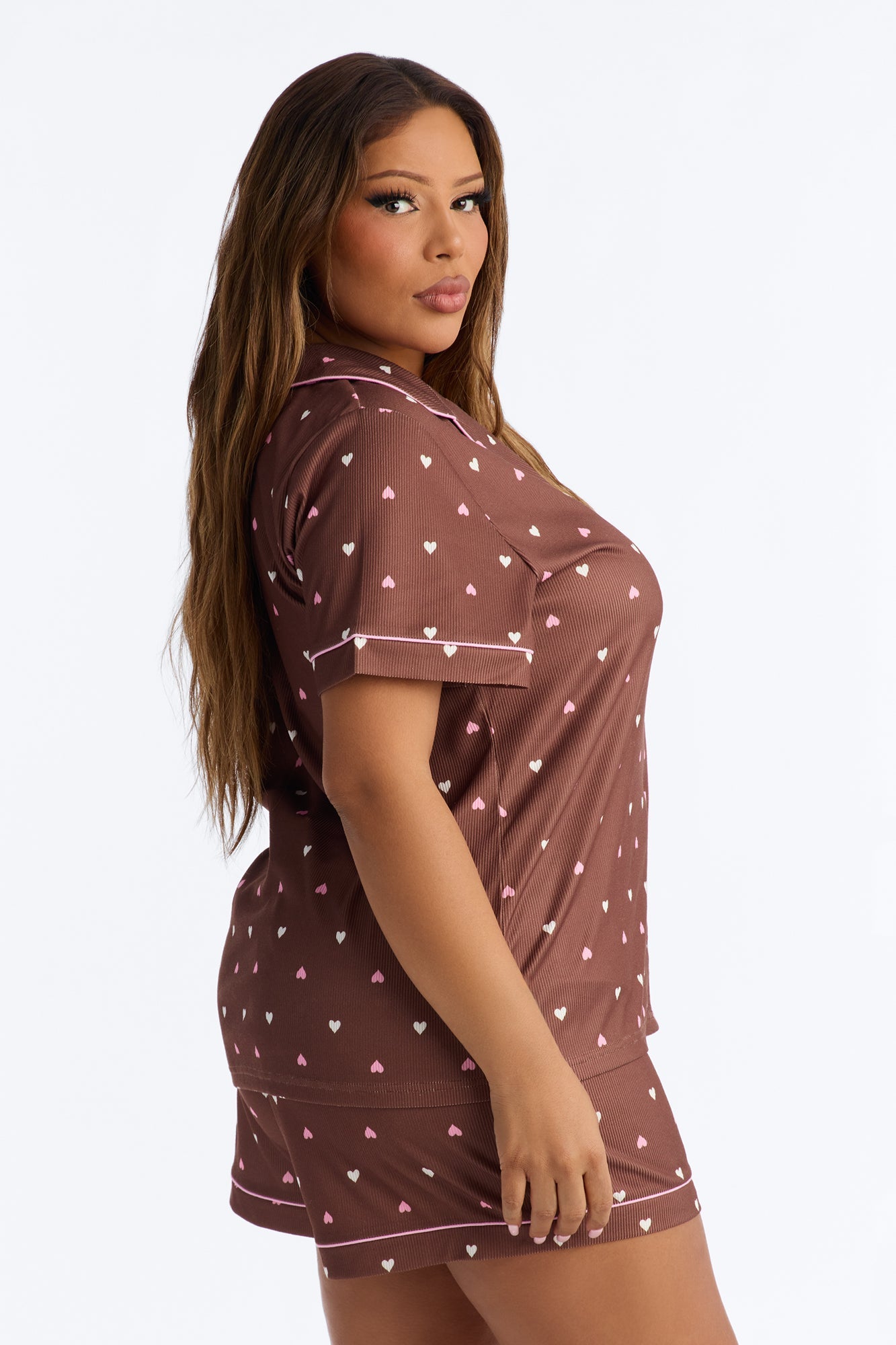 Pieces Of My Heart PJ Short Set - Brown/combo Fashion Nova