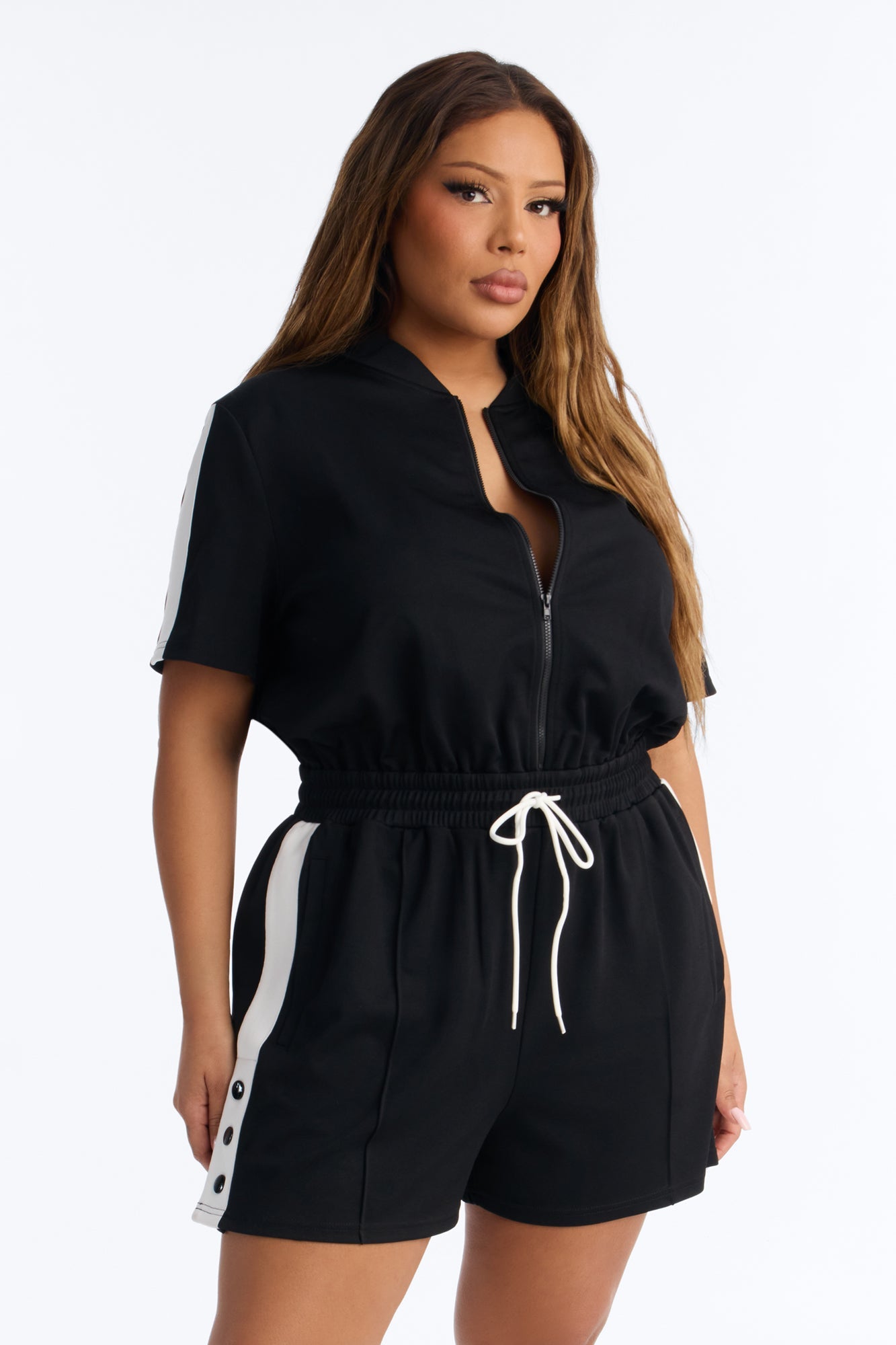 Lianna Short Sleeve Romper - Black Fashion Nova