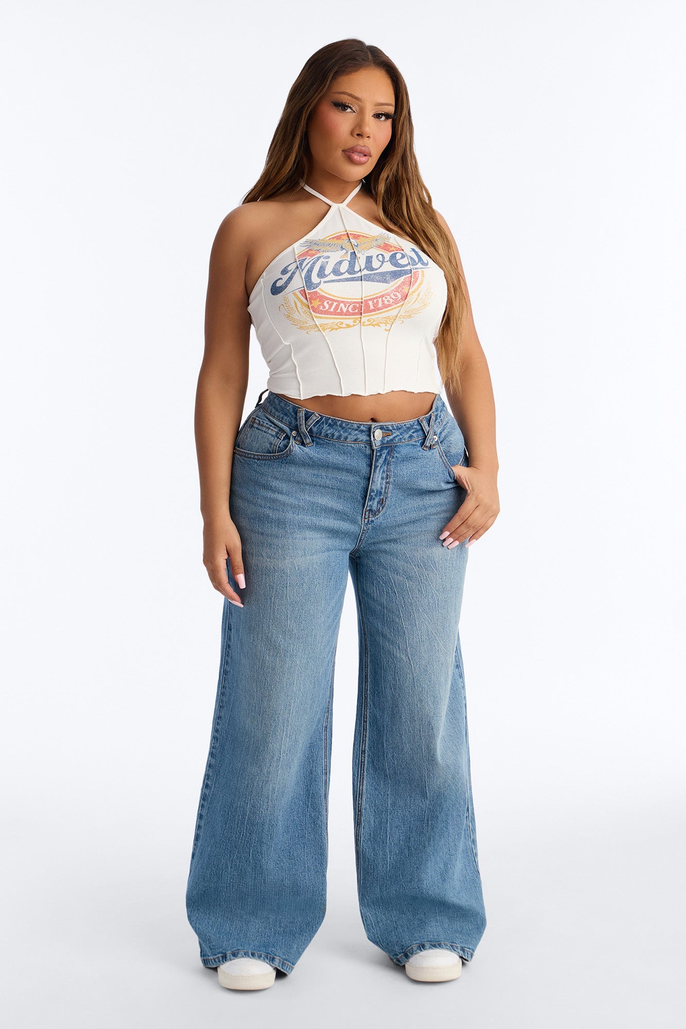 Midwest Cropped Halter Top - White