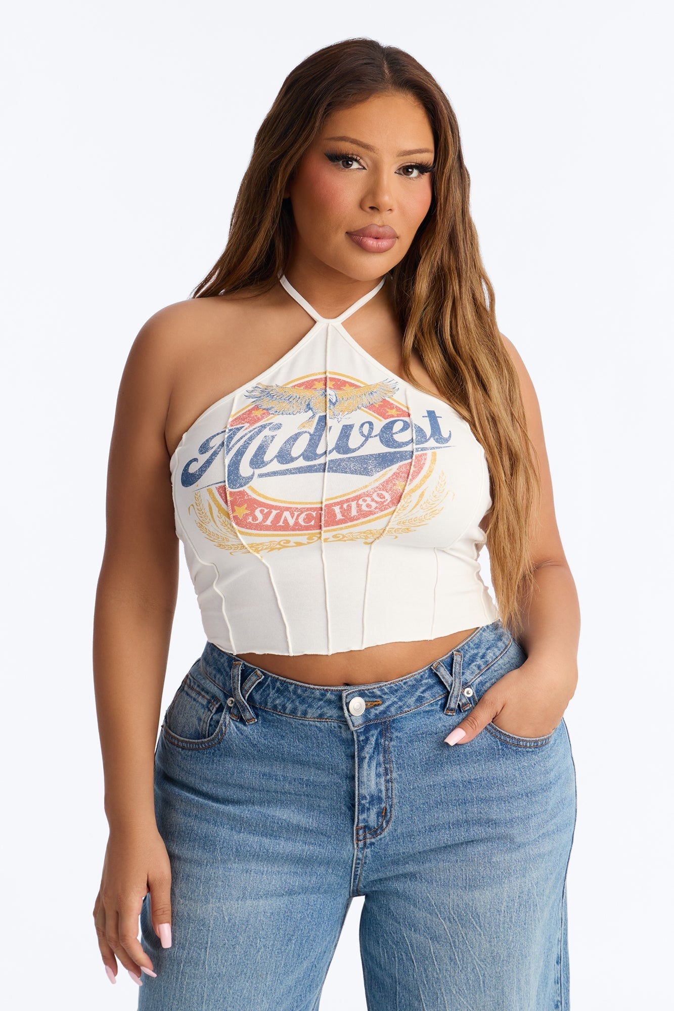 Midwest Cropped Halter Top - White NEWFASHIONEDGE