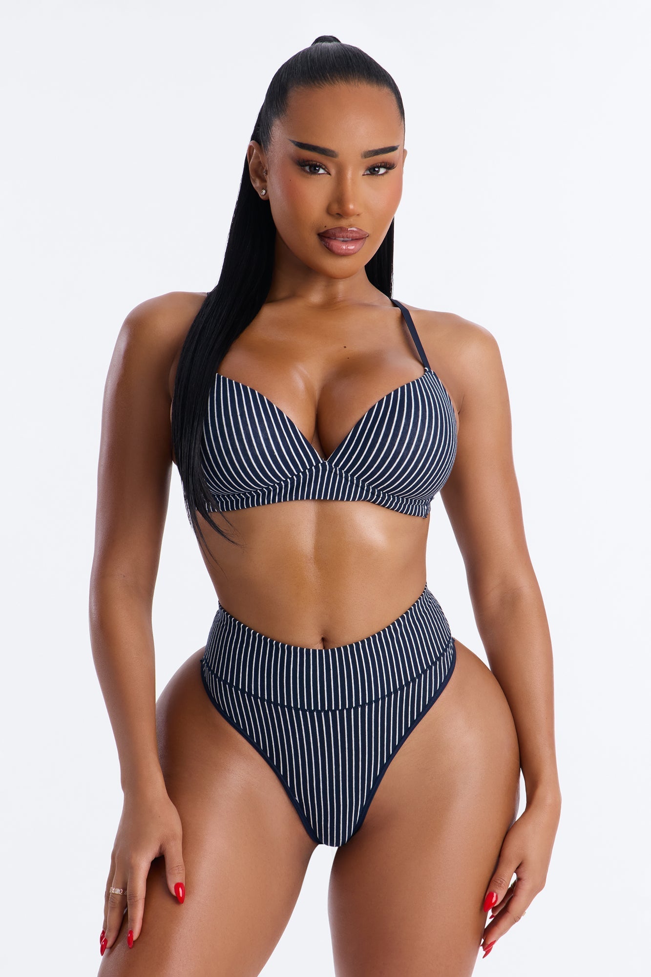 Cotton Stretch Comfort High Waist Thong - Blue