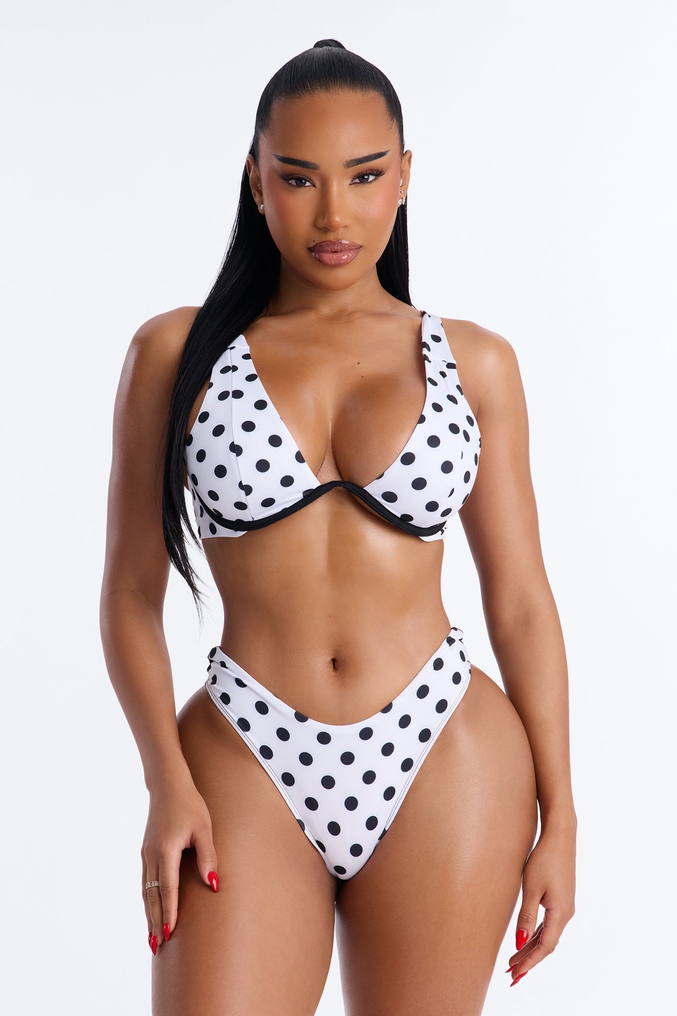 Beach Bar Polka Dot Contrast Underwire 2 Piece Bikini - White/Black