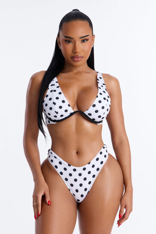 Beach Bar Polka Dot Contrast Underwire 2 Piece Bikini - White/Black