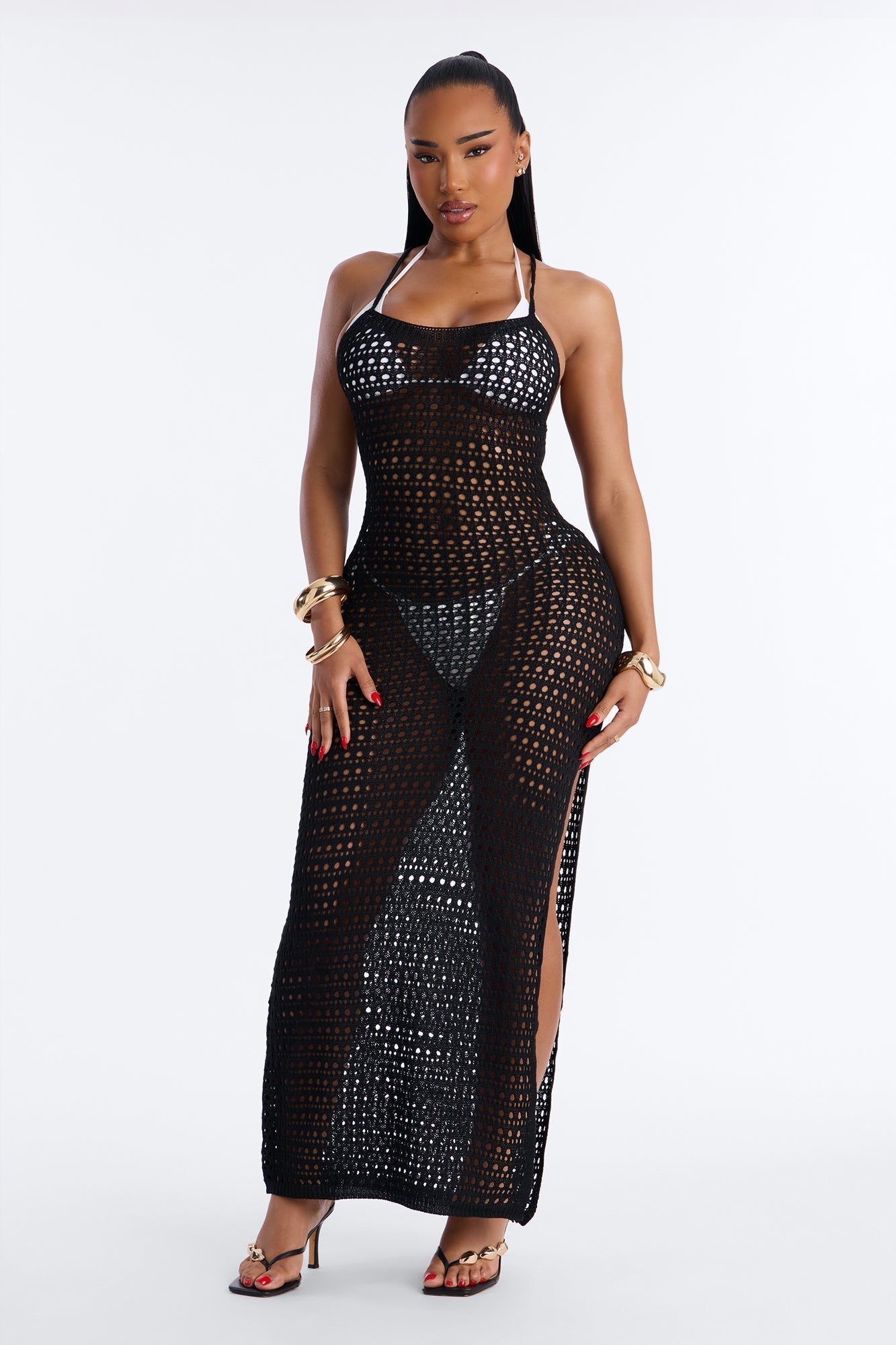Melody Crochet Swim Cover Up Maxi Dress - Black NEWFASHIONEDGE