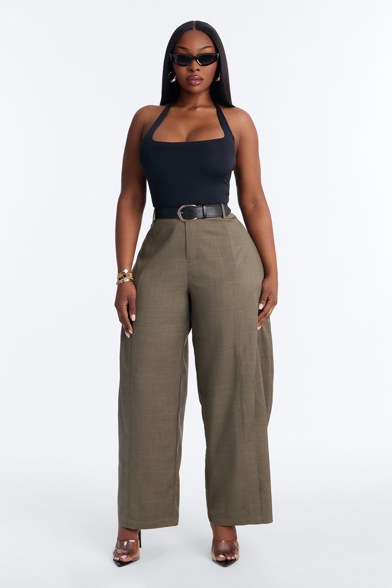 Maple Barrel Leg Belted Trouser - Olive