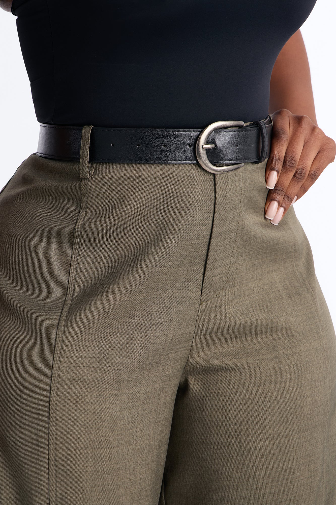 Maple Barrel Leg Belted Trouser - Olive