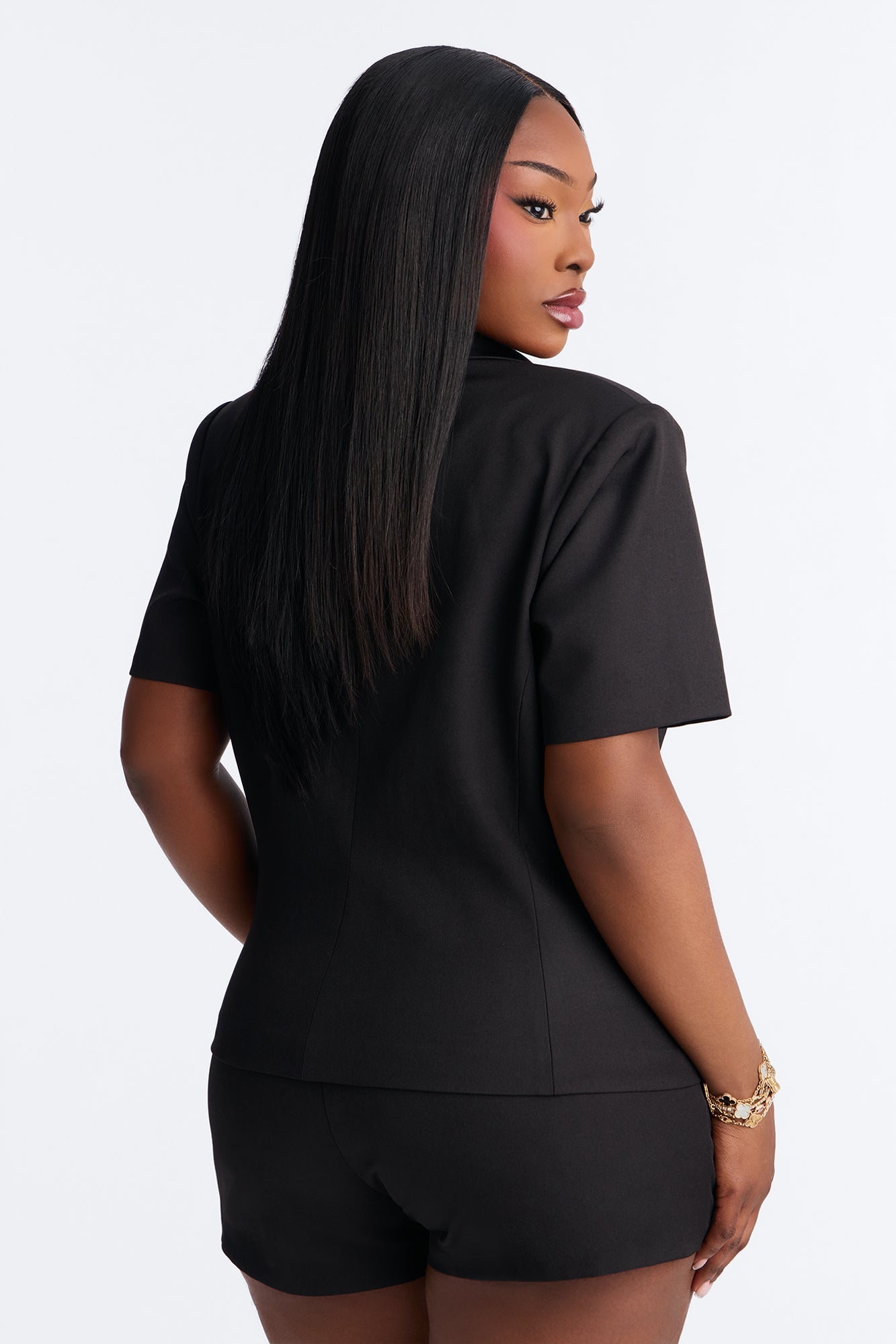 Your New Obsession Fitted Short Sleeve Blazer - Black NEWFASHIONEDGE