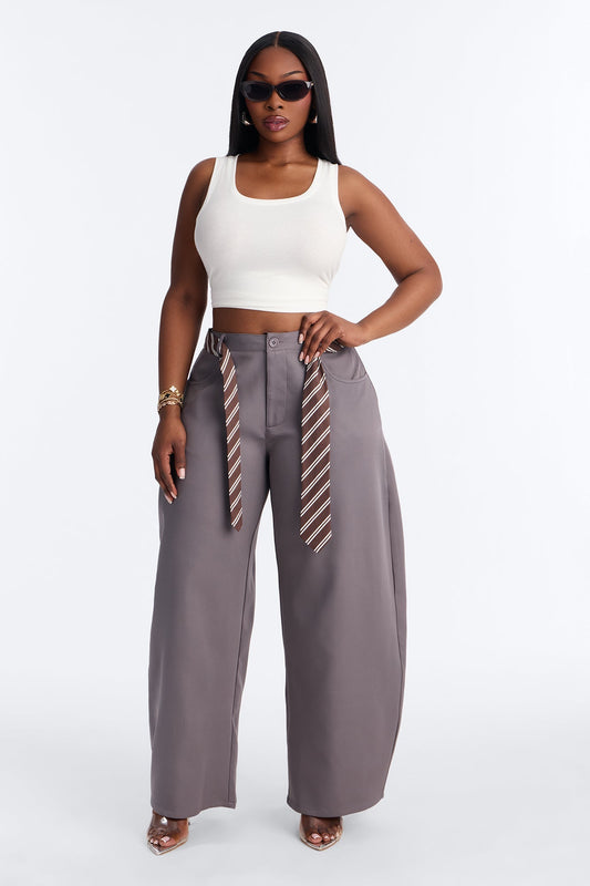 All Tied Up Barrel Leg Trouser - Charcoal