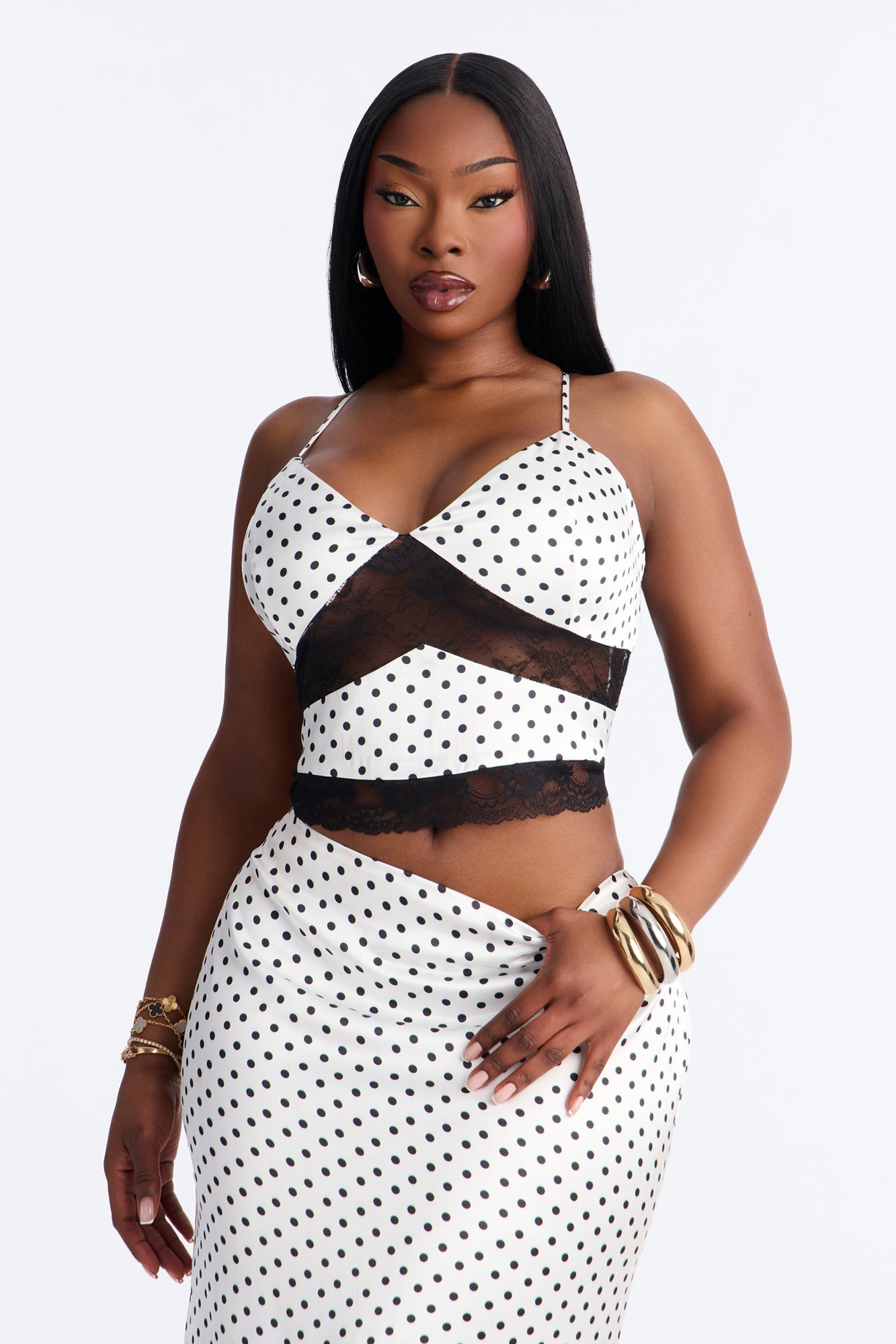 Juliette Polka Dot Laced Skirt Set - White/Black
