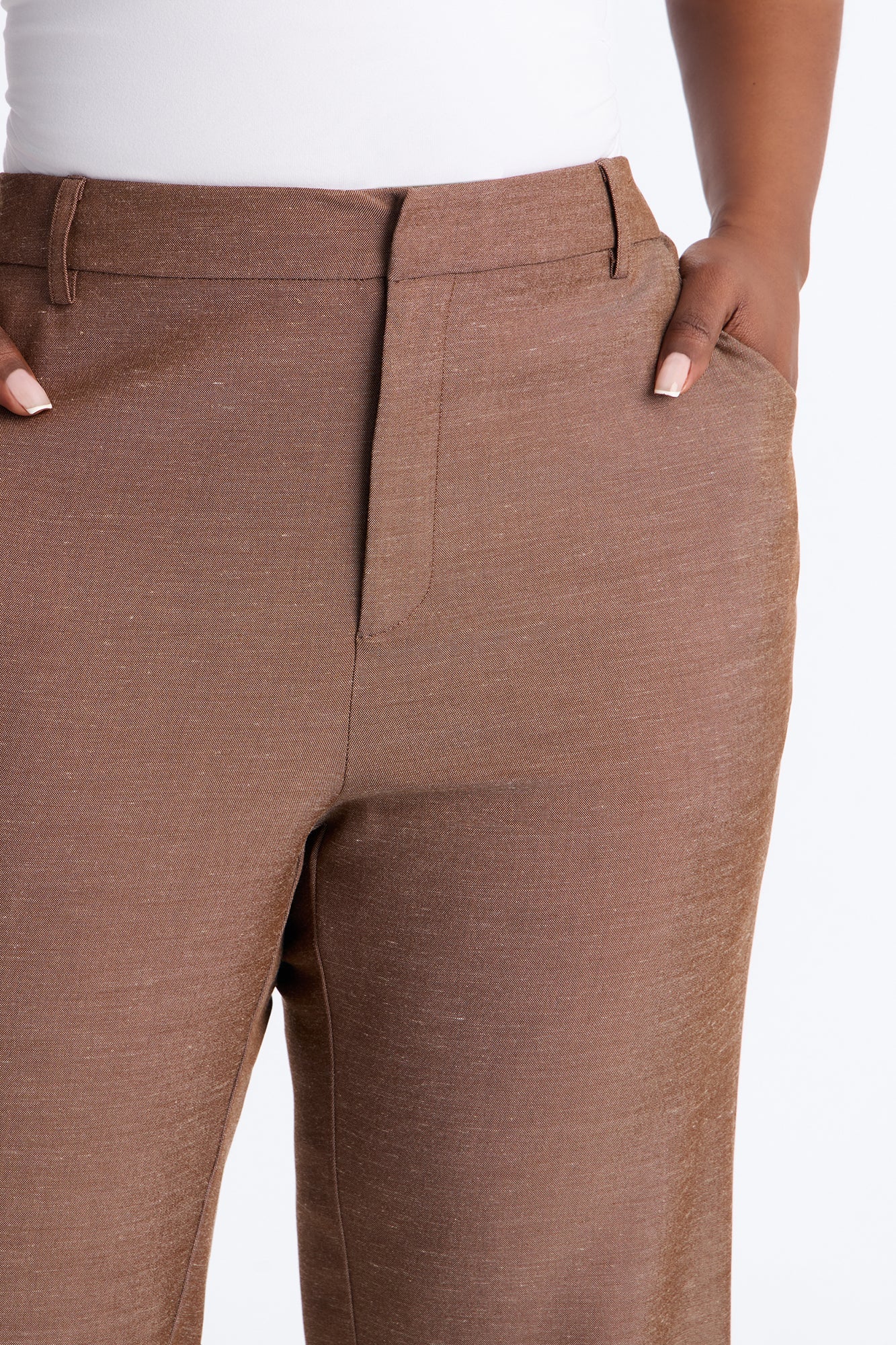 Stacy Low Rise Straight Leg Linen Trouser - Brown NEWFASHIONEDGE