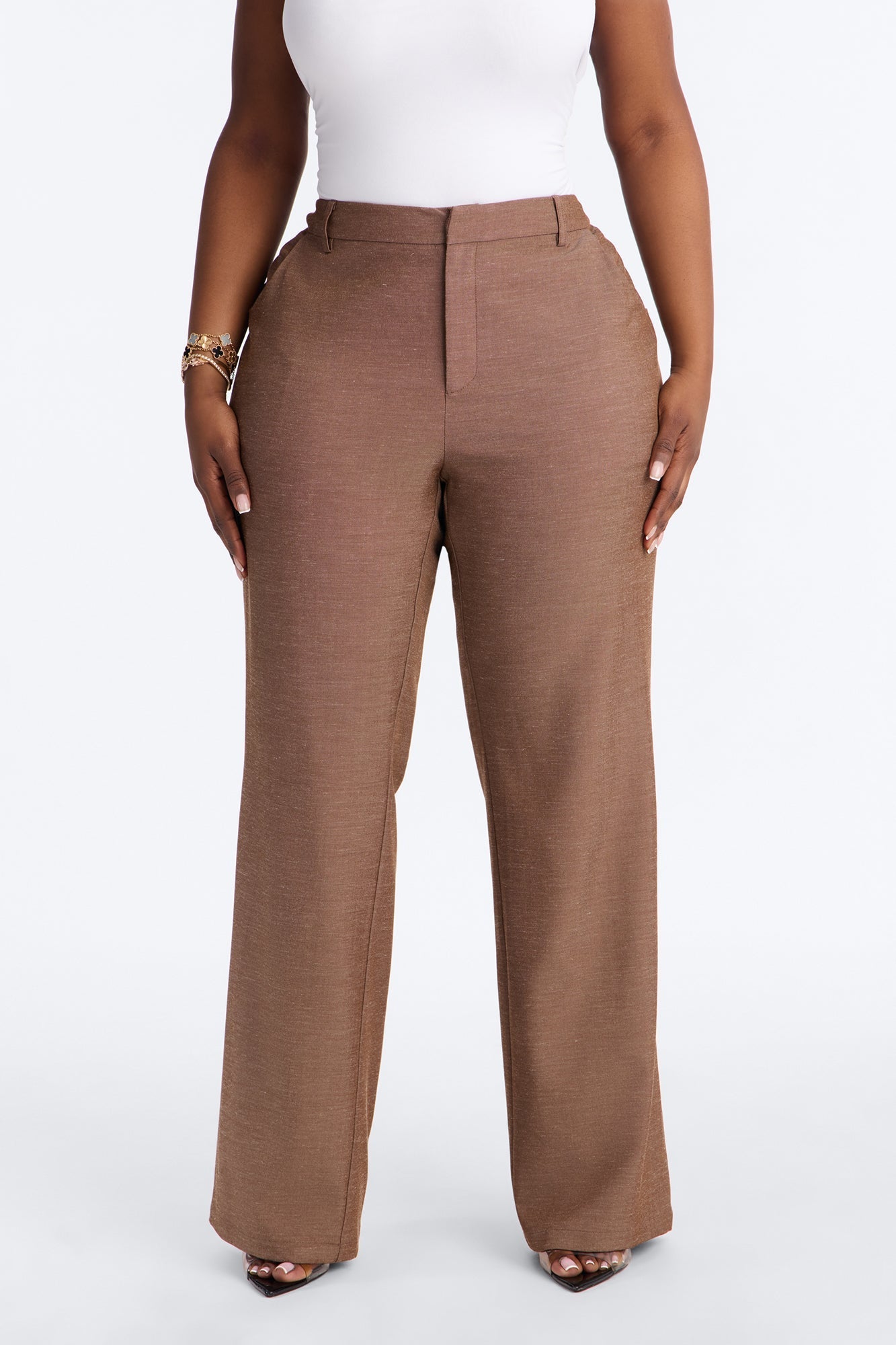 Stacy Low Rise Straight Leg Linen Trouser - Brown NEWFASHIONEDGE