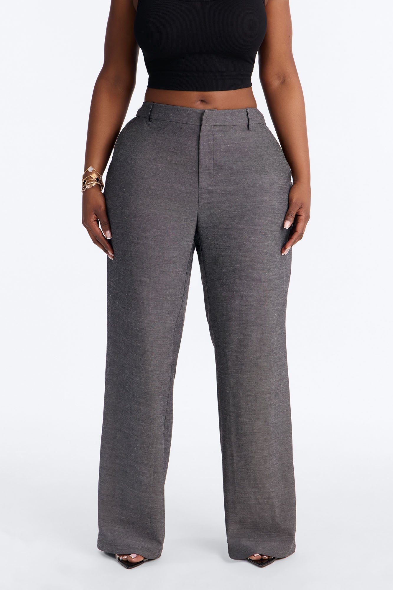 Stacy Low Rise Straight Leg Linen Trouser - Black NEWFASHIONEDGE