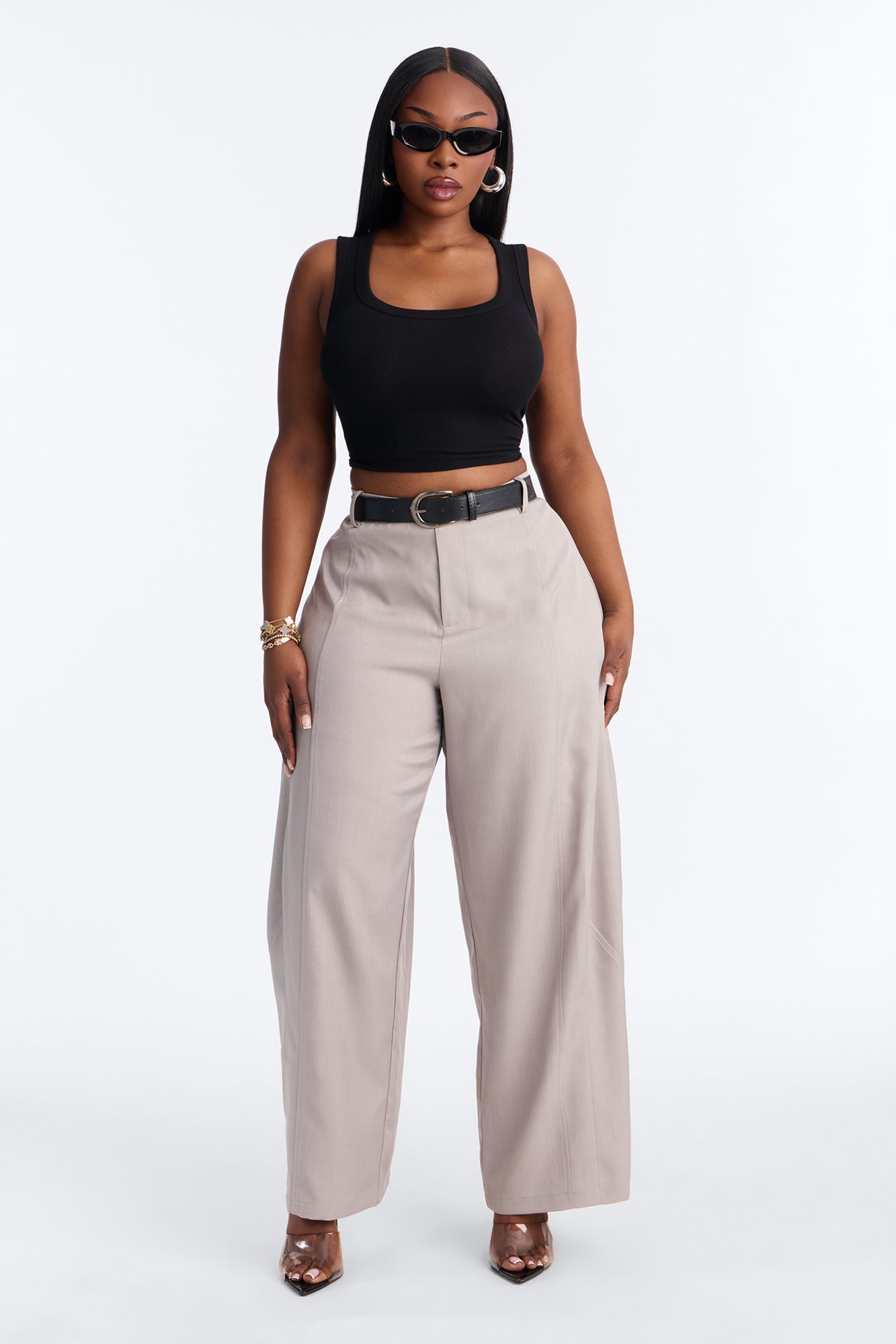 Maple Barrel Leg Belted Trouser - Grey