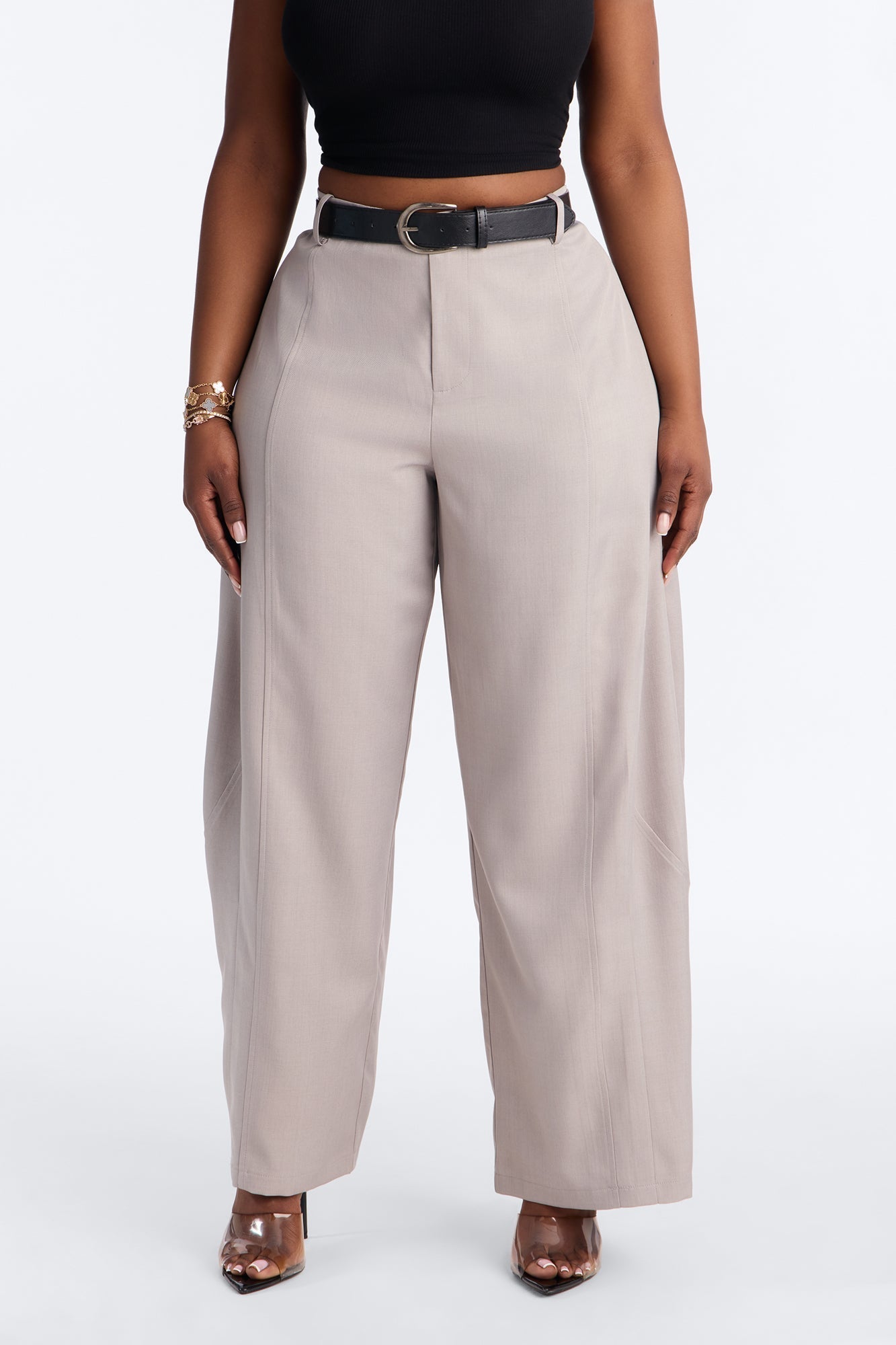 Maple Barrel Leg Belted Trouser - Grey