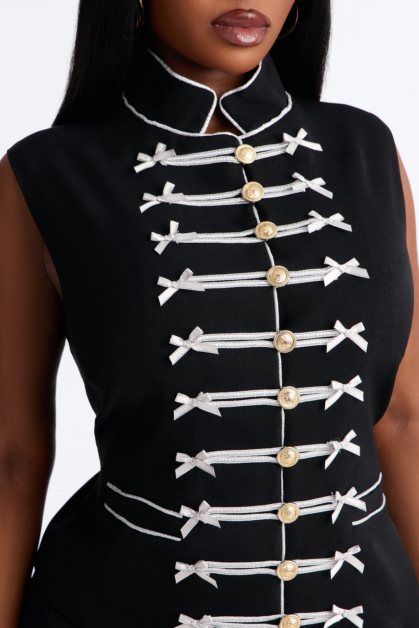 Regal Ribbon Button Up Skirt Set - Black
