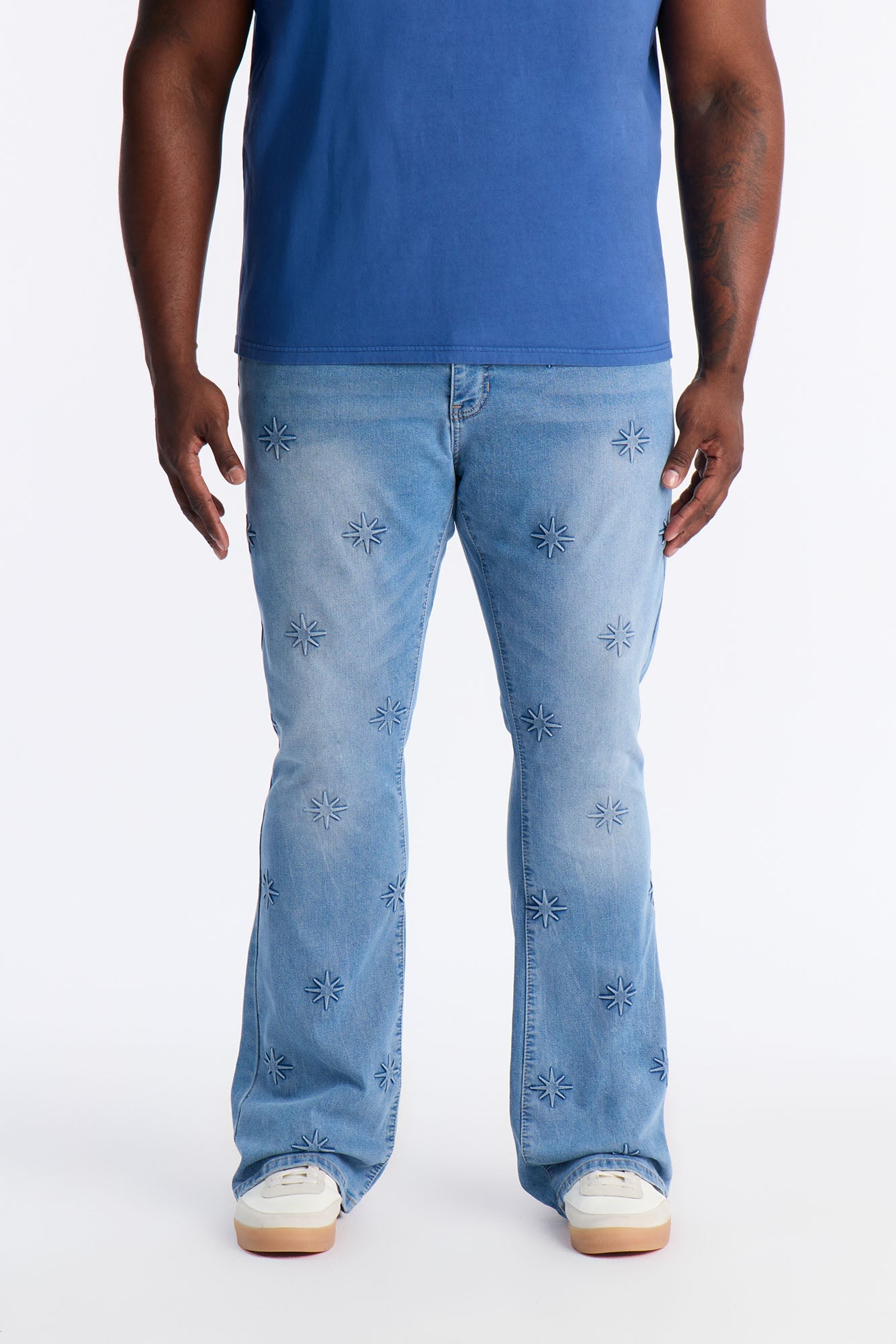 Stacked Slim Flare Embossed Supernova Jeans - Medium Blue Wash