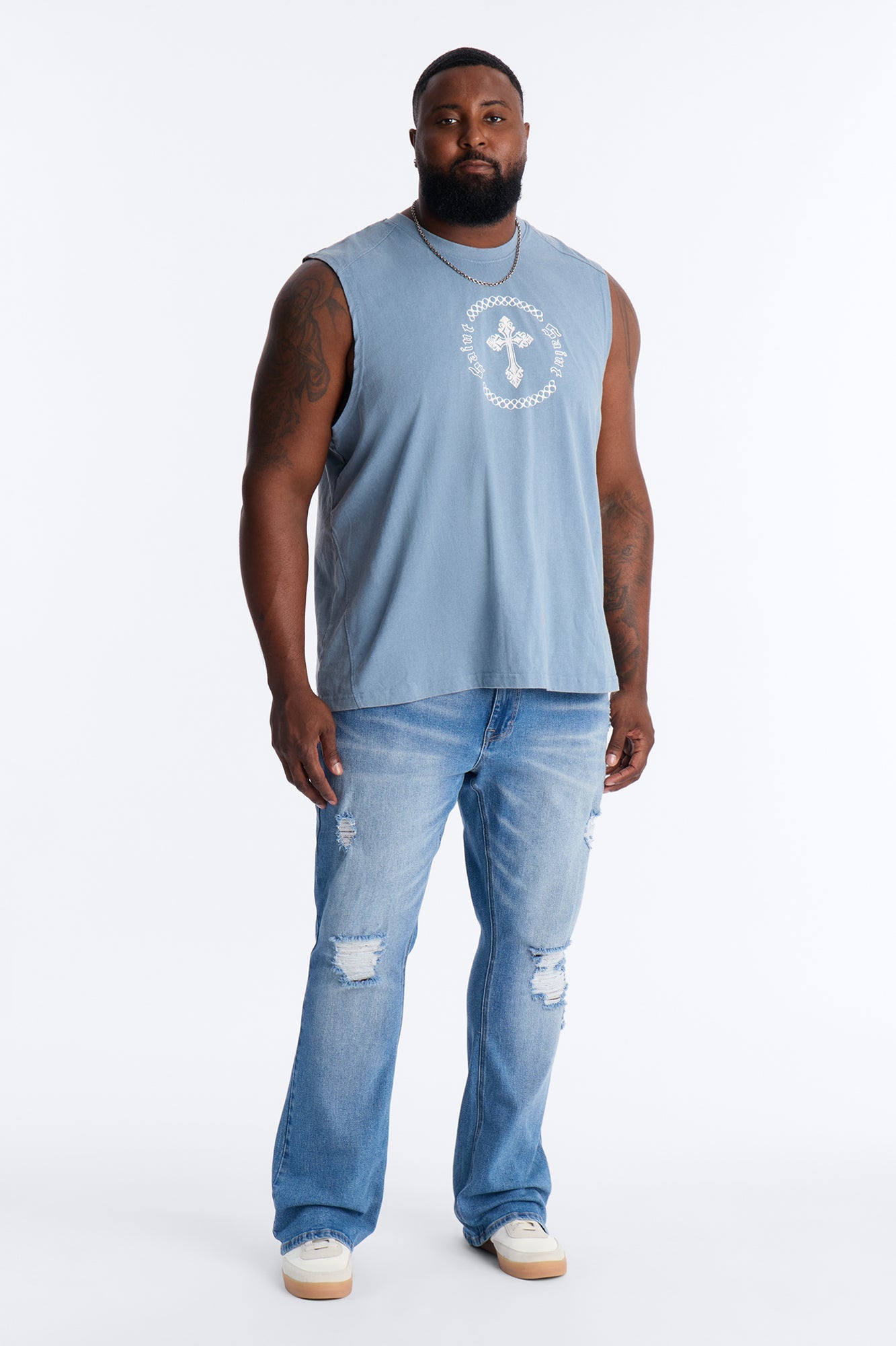 Essential Destroyed Stacked Skinny Flare Stretch Jean - Medium Blue Wash