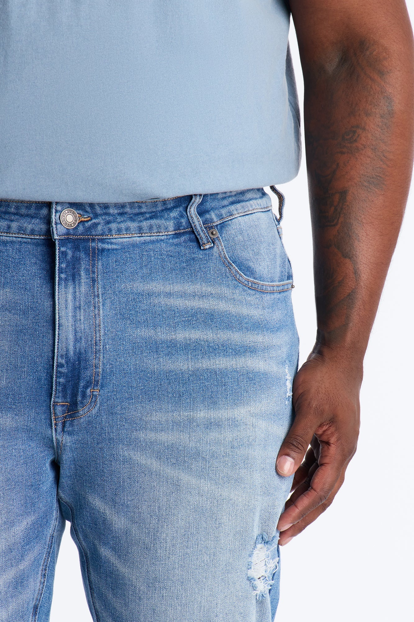 Essential Destroyed Stacked Skinny Flare Stretch Jean - Medium Blue Wash