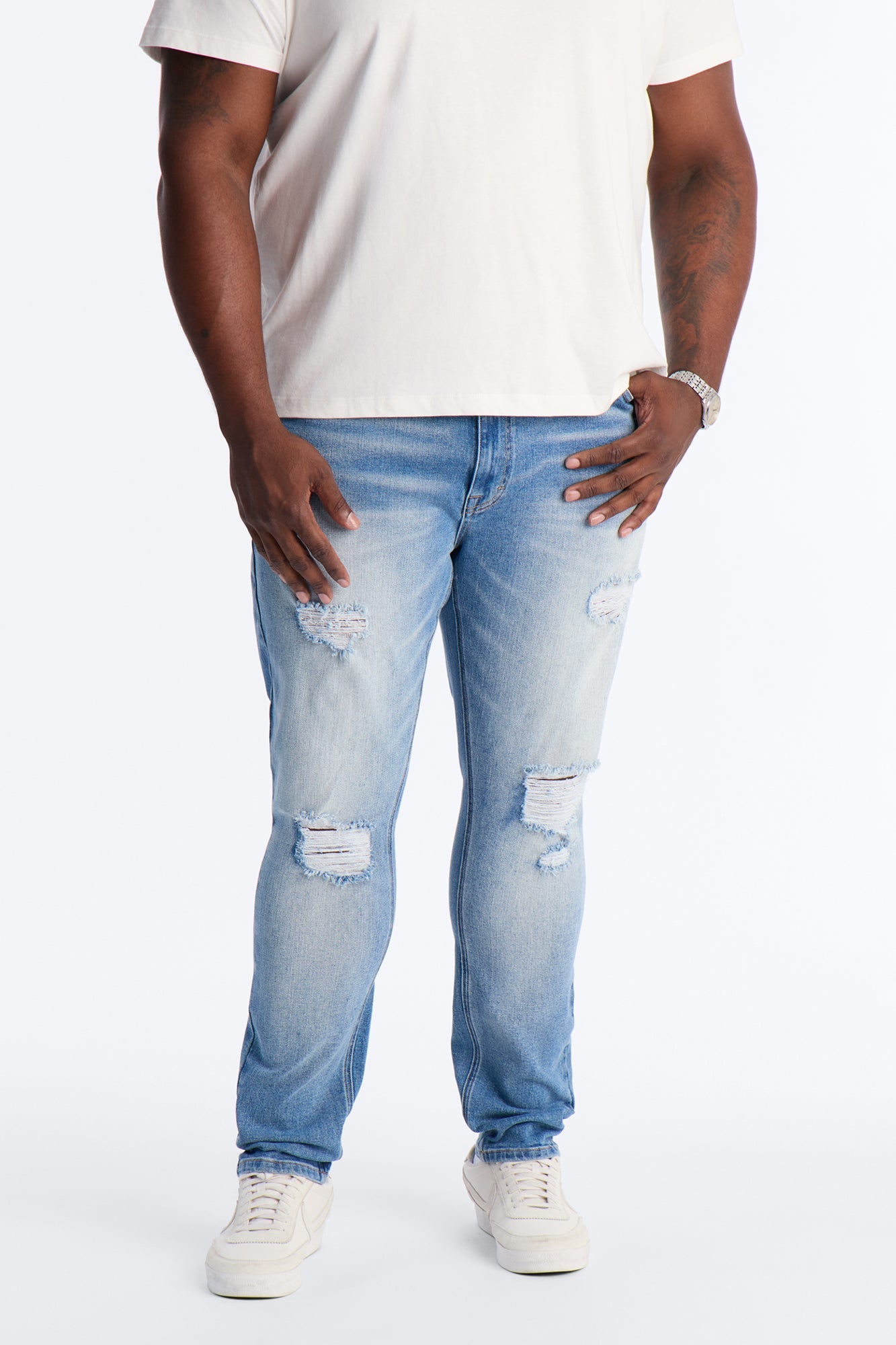 Essential Destroyed Skinny Stretch Jean - Medium Blue Wash