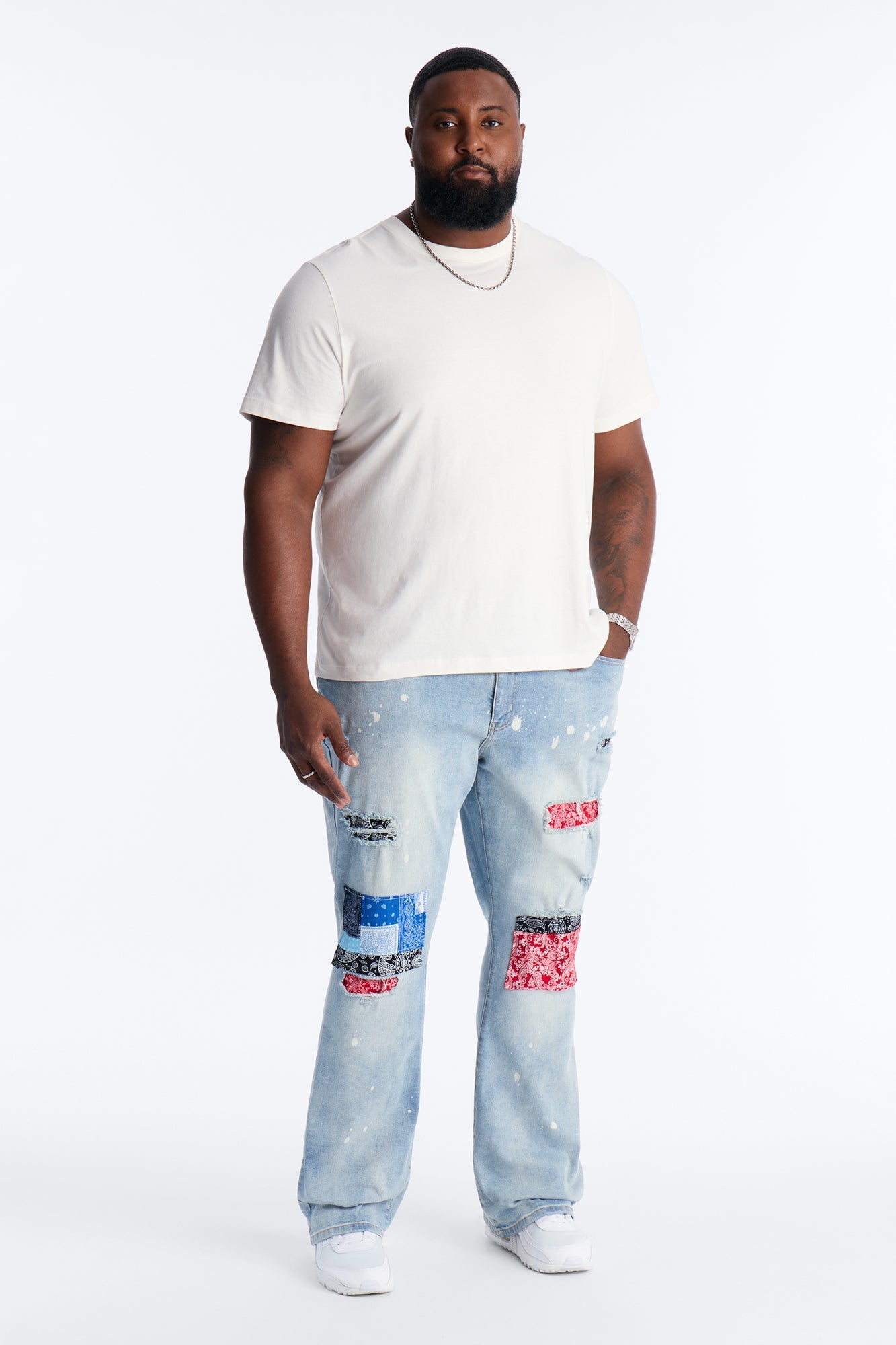 Stacked Skinny Flare Paisley Jungle Jean - Medium Blue Wash